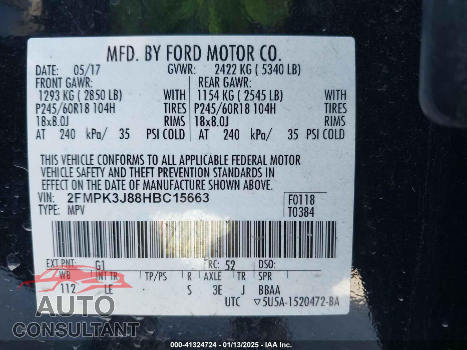 FORD EDGE 2017 - 2FMPK3J88HBC15663