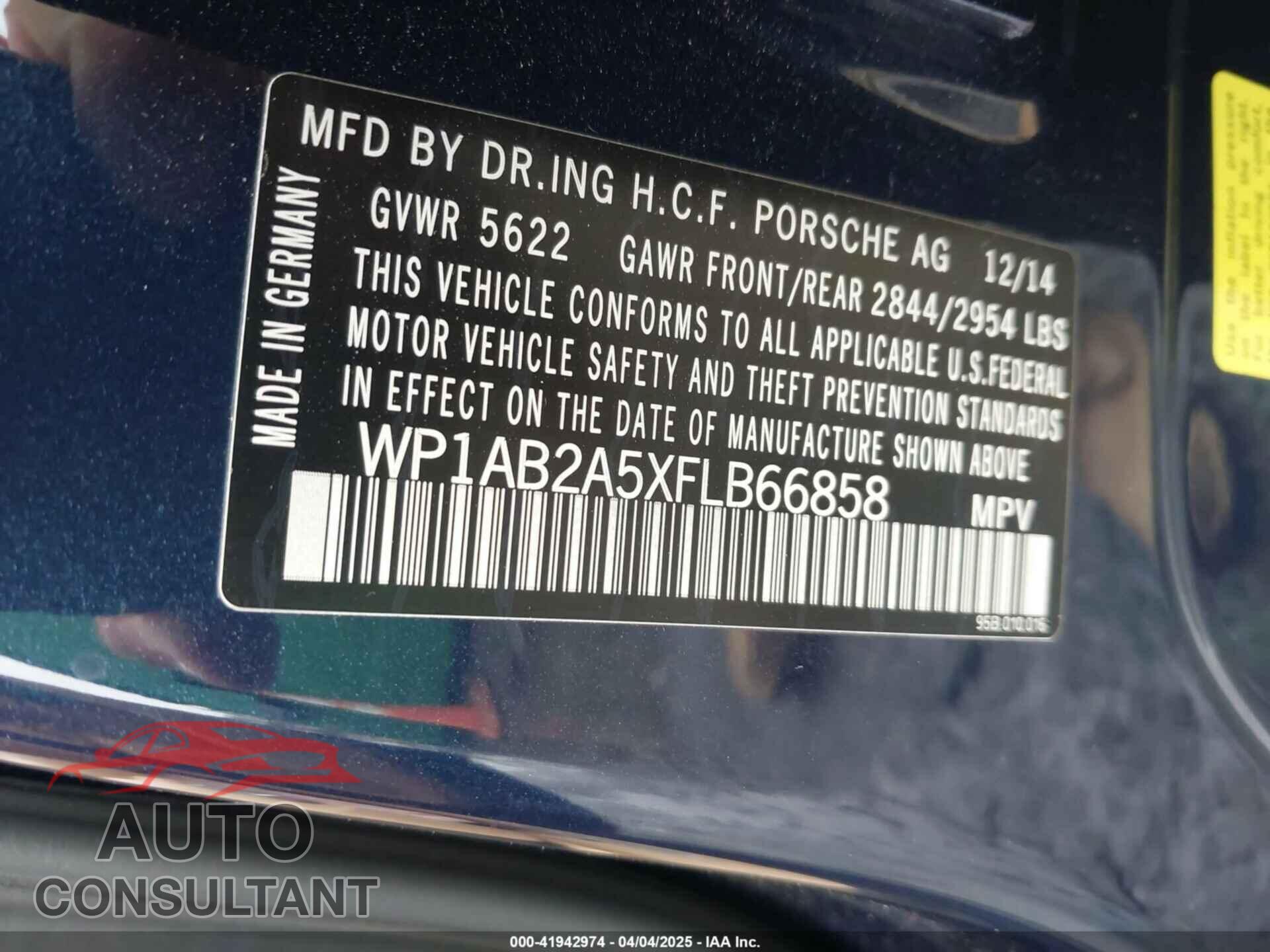 PORSCHE MACAN 2015 - WP1AB2A5XFLB66858