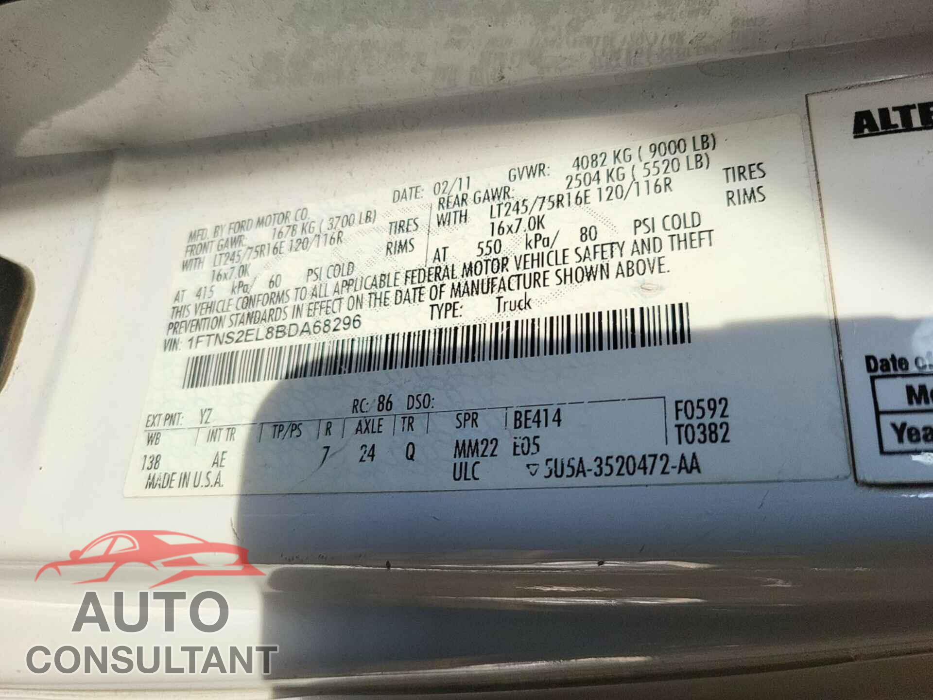 FORD ECONOLINE 2011 - 1FTNS2EL8BDA68296