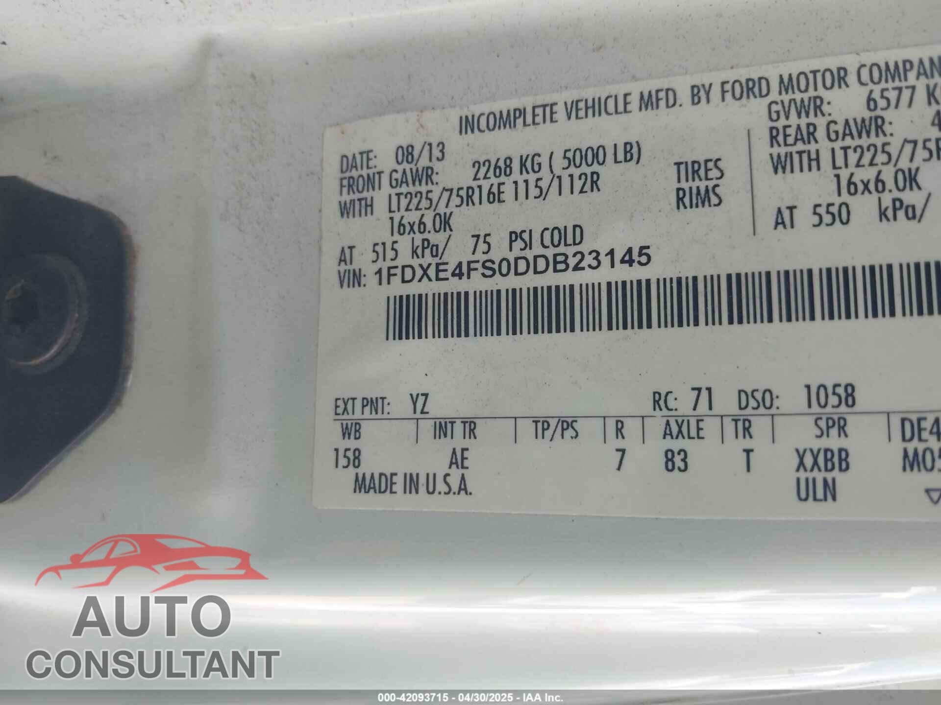 FORD E-450 CUTAWAY 2013 - 1FDXE4FS0DDB23145