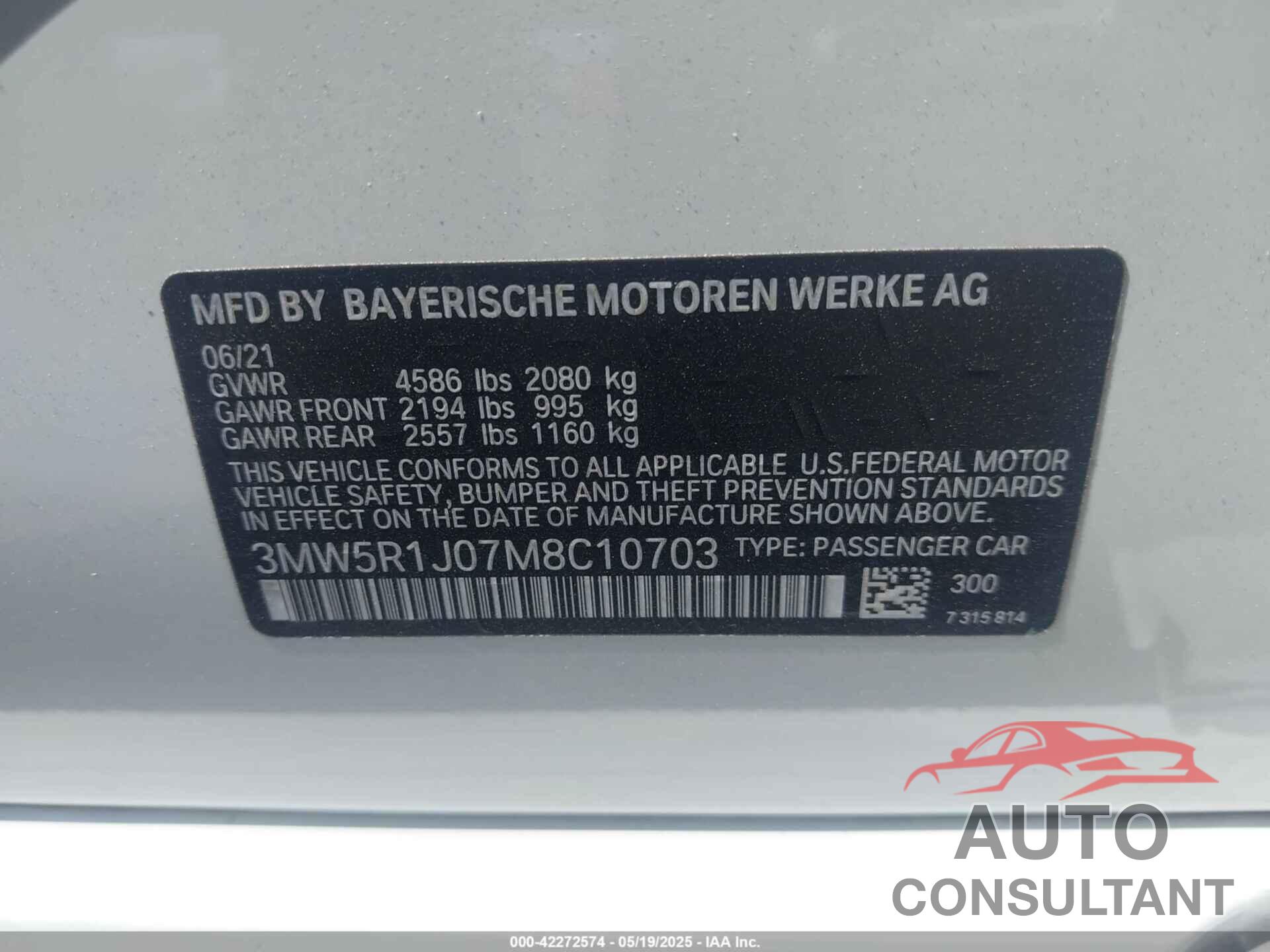 BMW 330I 2021 - 3MW5R1J07M8C10703