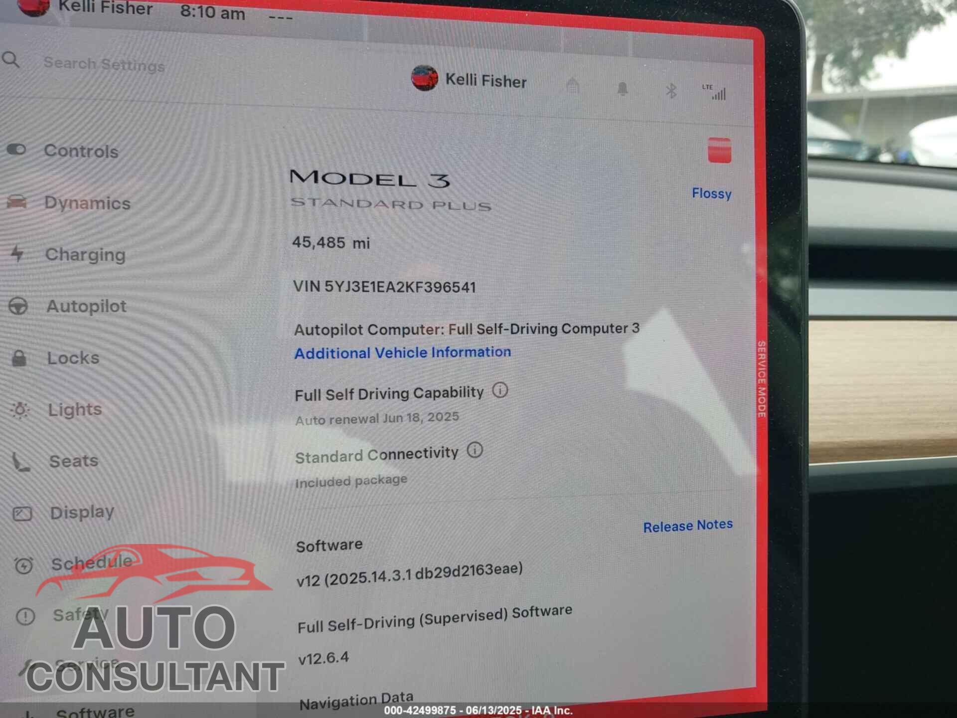 TESLA MODEL 3 2019 - 5YJ3E1EA2KF396541
