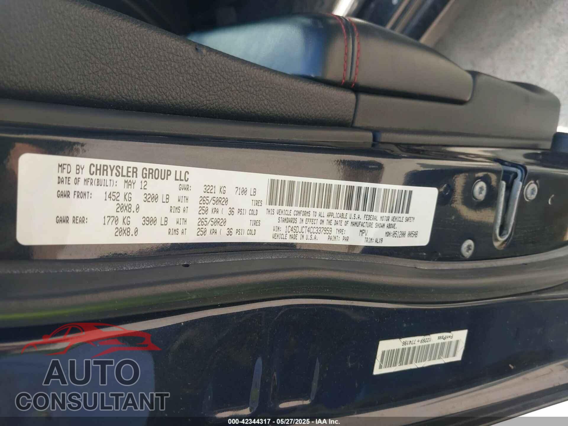 DODGE DURANGO 2012 - 1C4SDJCT4CC337959