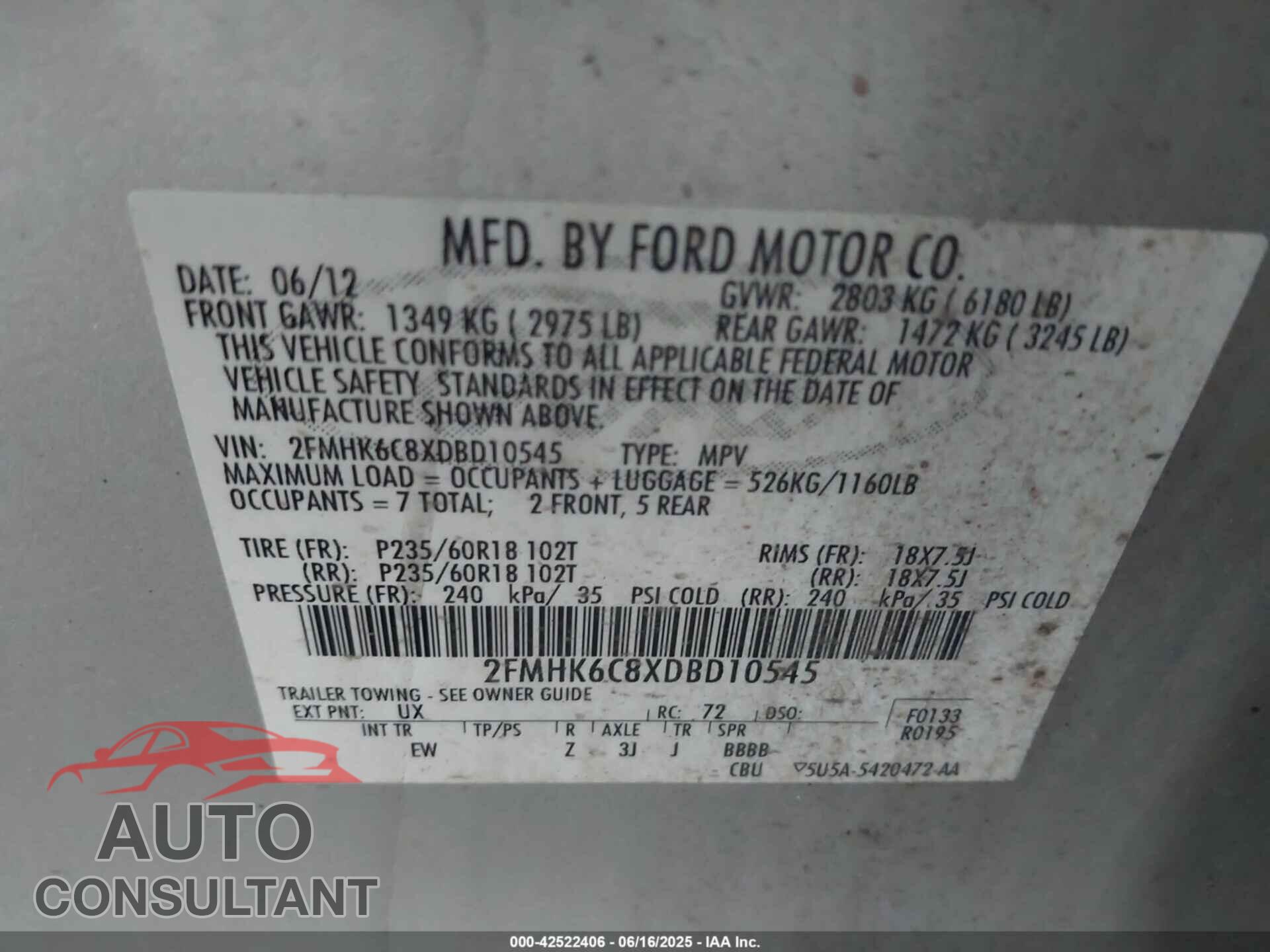 FORD FLEX 2013 - 2FMHK6C8XDBD10545