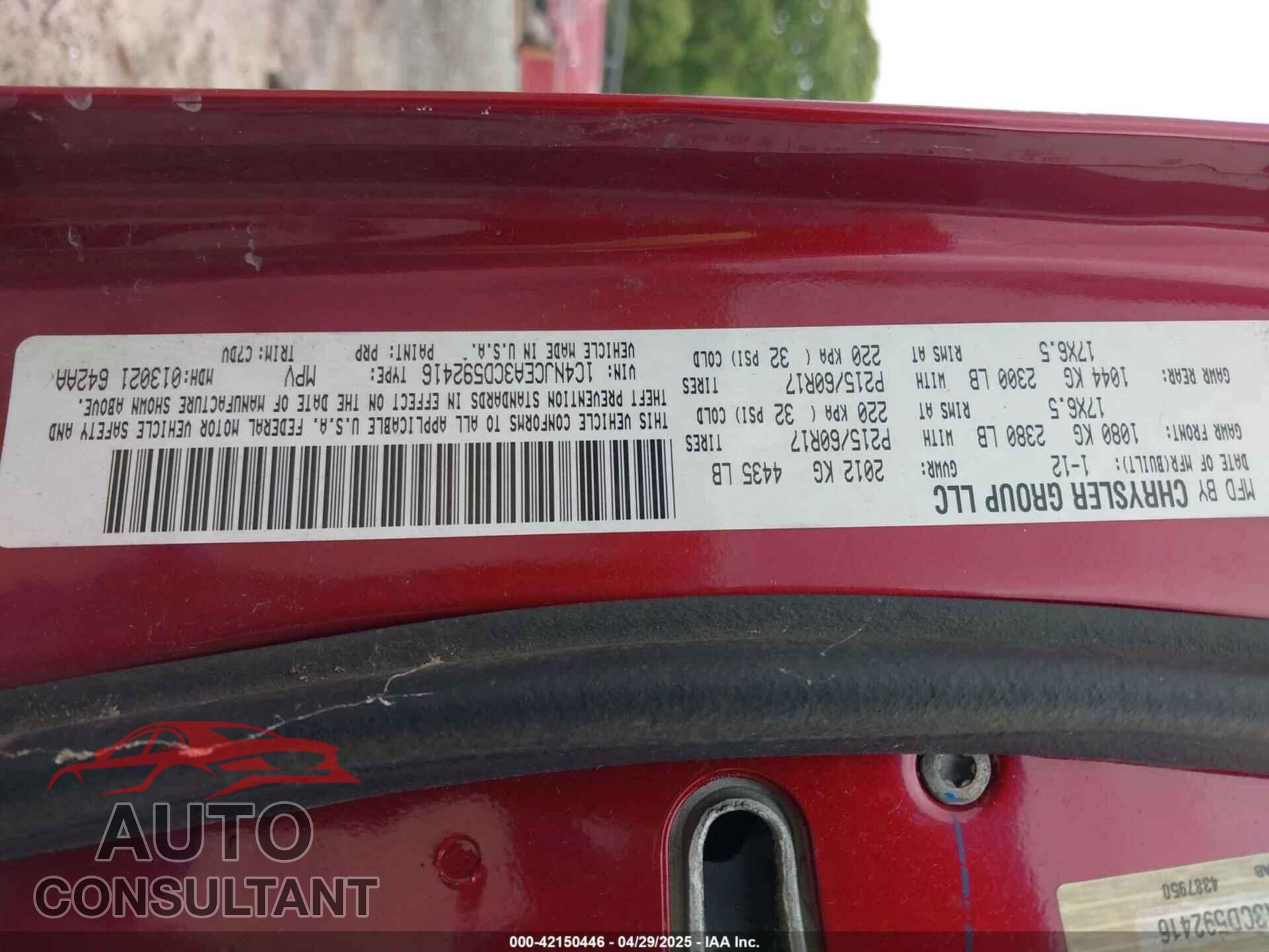 JEEP COMPASS 2012 - 1C4NJCEA3CD592416