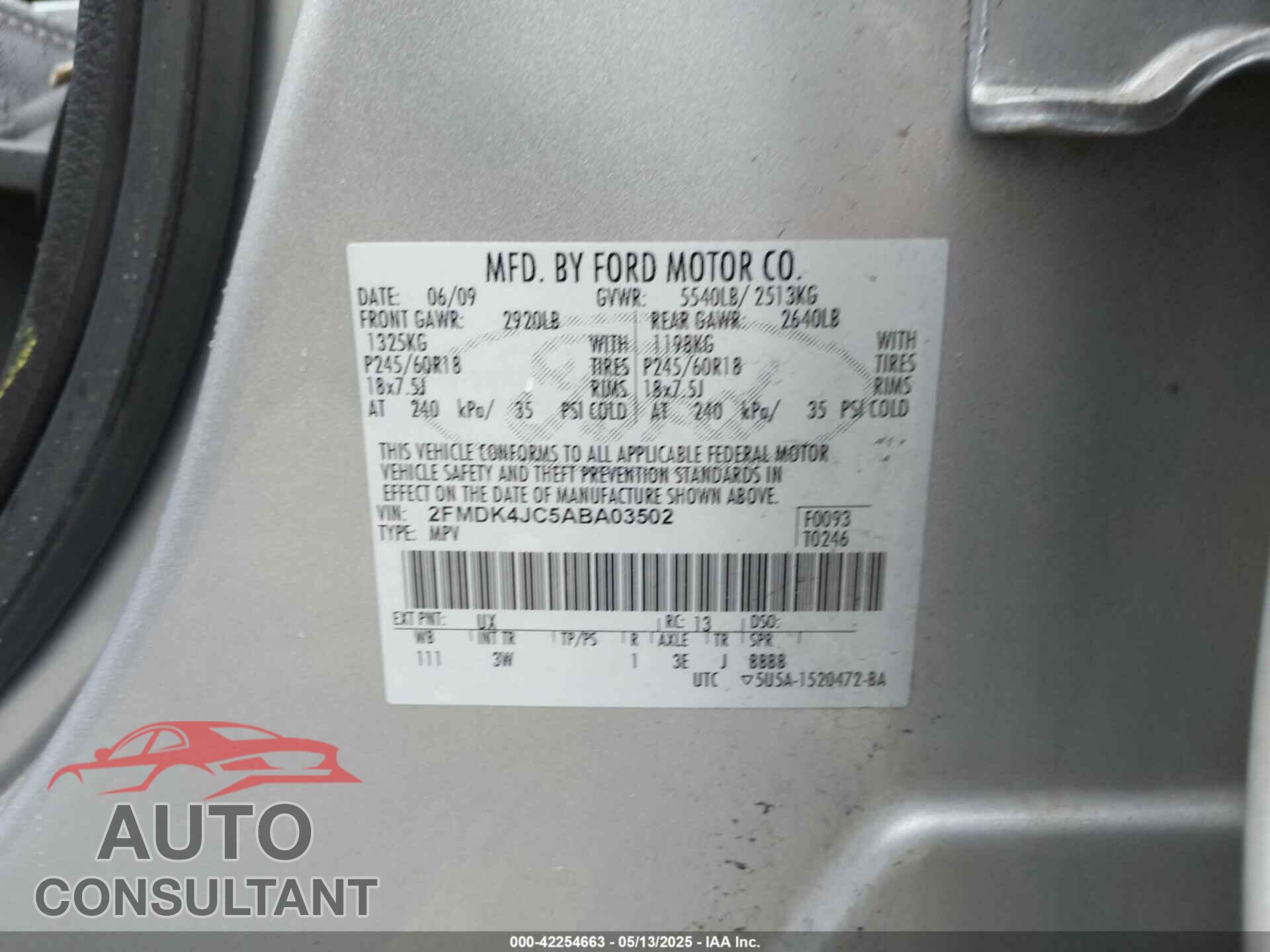 FORD EDGE 2010 - 2FMDK4JC5ABA03502