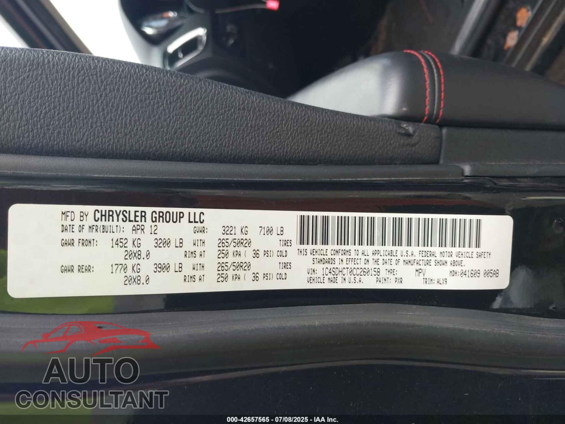 DODGE DURANGO 2012 - 1C4SDHCT0CC260158
