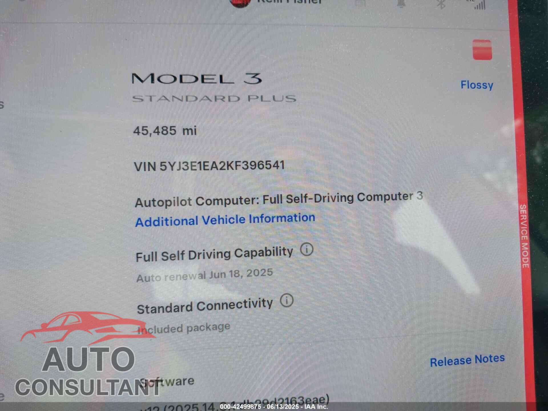TESLA MODEL 3 2019 - 5YJ3E1EA2KF396541