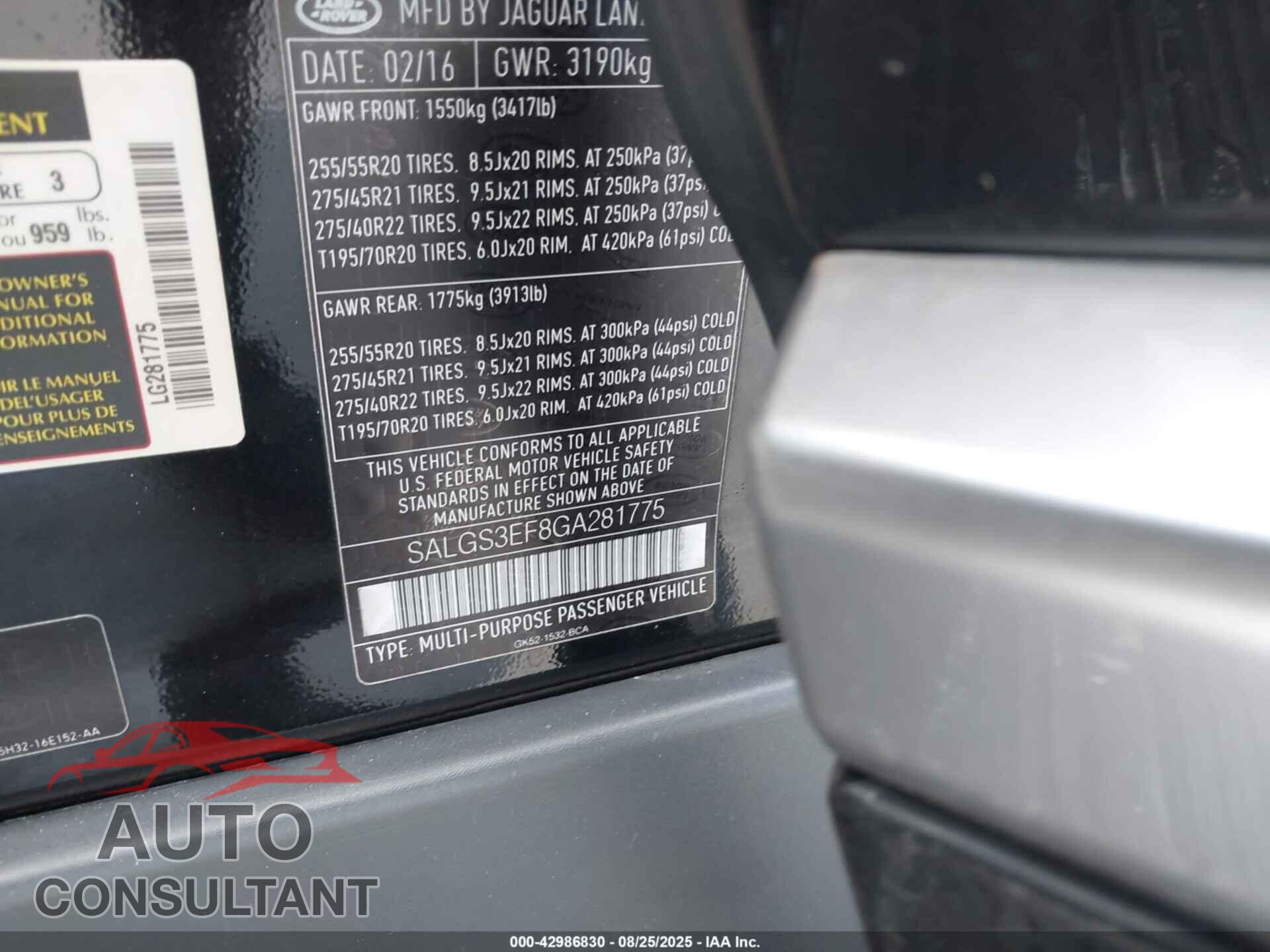 LAND ROVER RANGE ROVER 2016 - SALGS3EF8GA281775