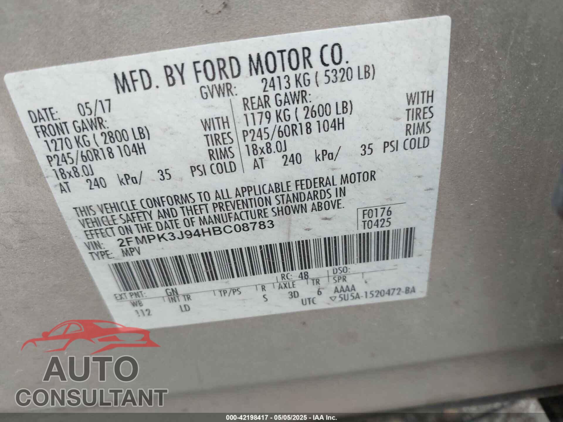 FORD EDGE 2017 - 2FMPK3J94HBC08783