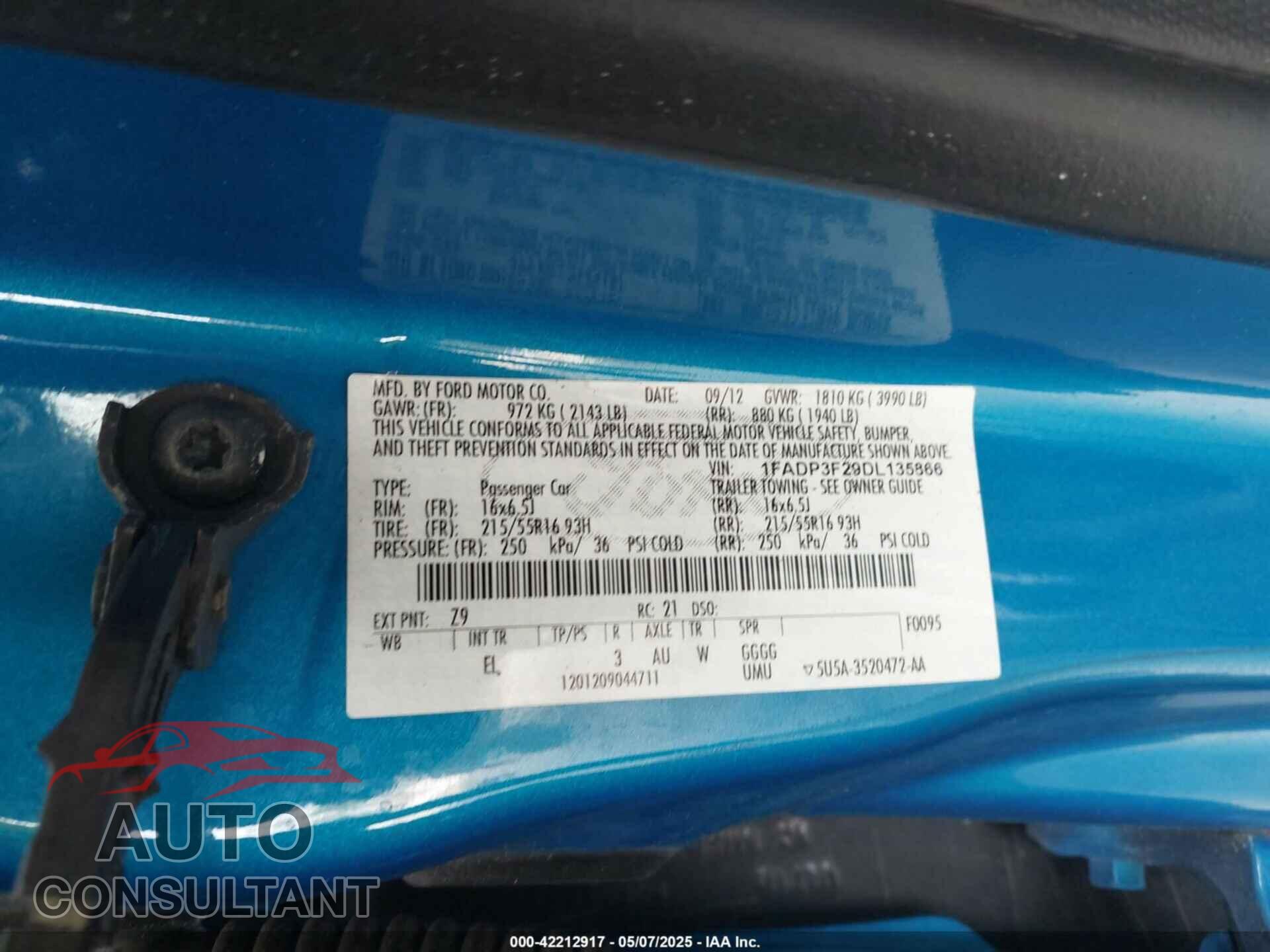 FORD FOCUS 2013 - 1FADP3F29DL135866