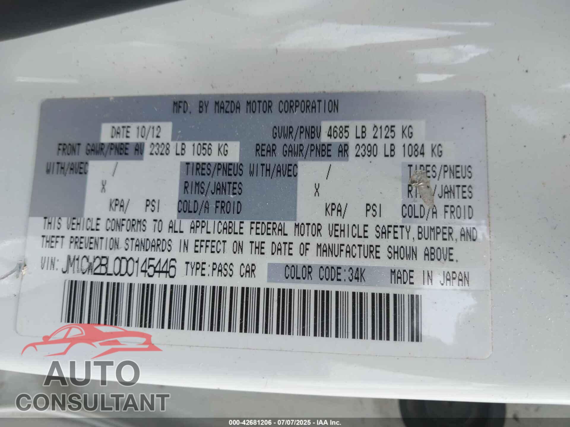 MAZDA MAZDA5 2013 - JM1CW2BL0D0145446