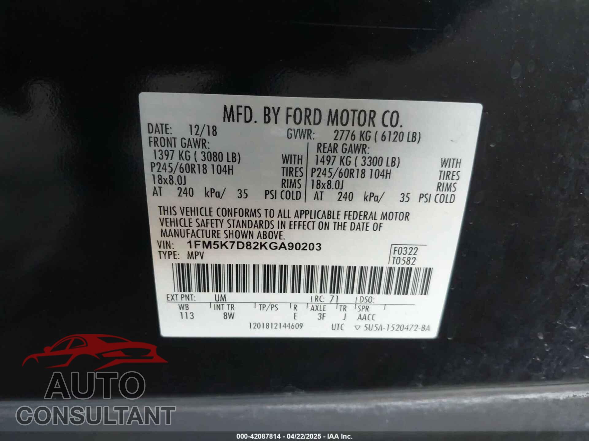FORD EXPLORER 2019 - 1FM5K7D82KGA90203