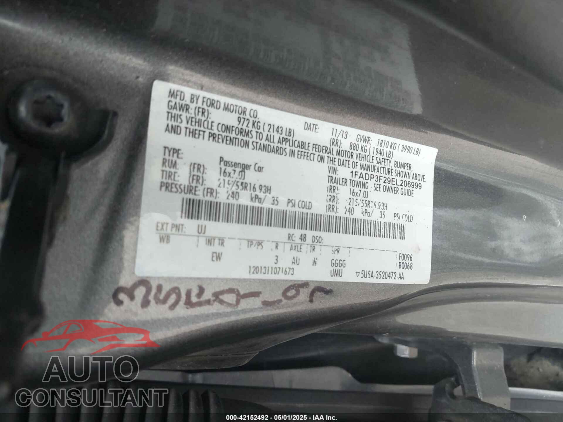 FORD FOCUS 2014 - 1FADP3F29EL206999