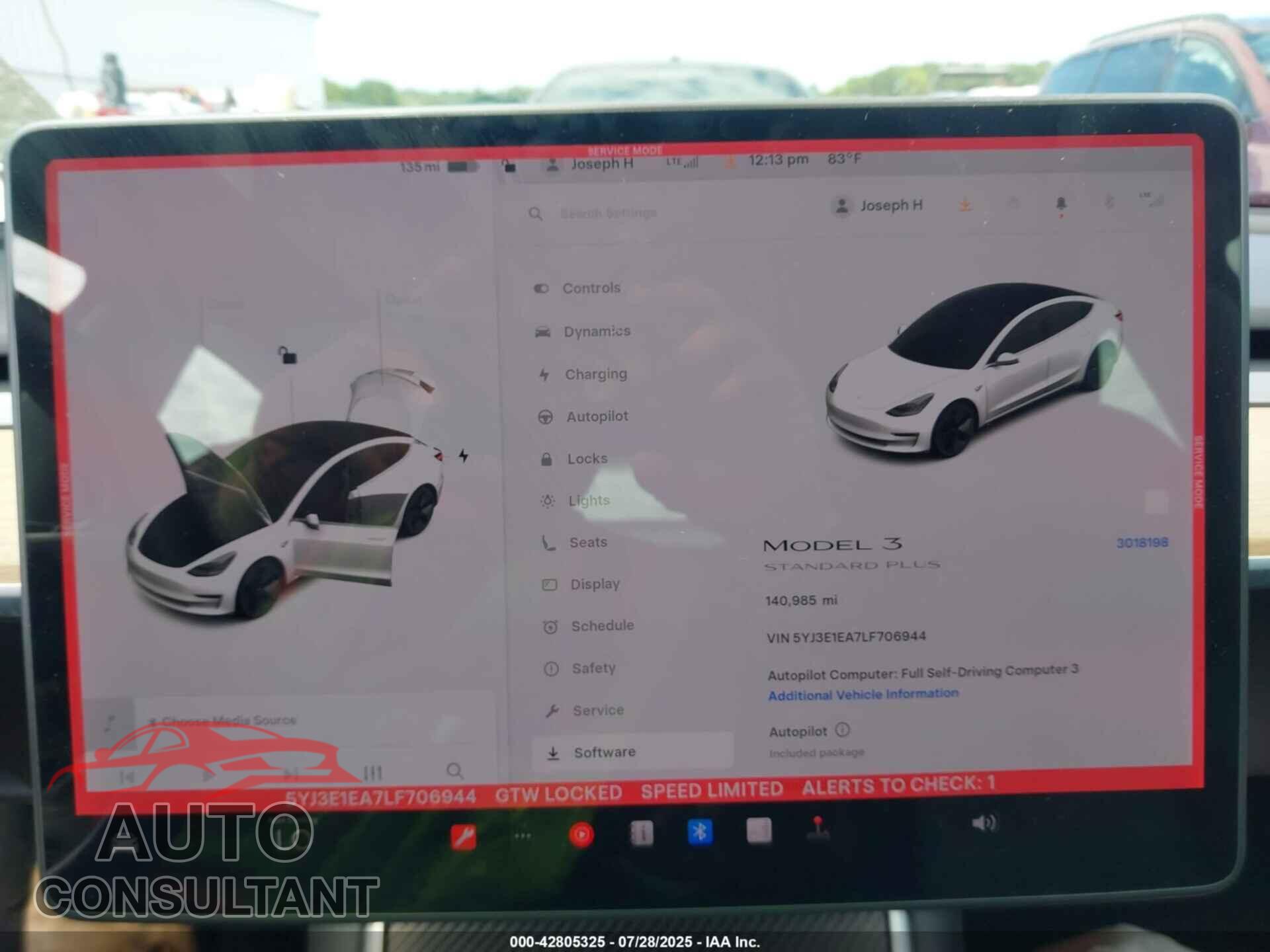 TESLA MODEL 3 2020 - 5YJ3E1EA7LF706944