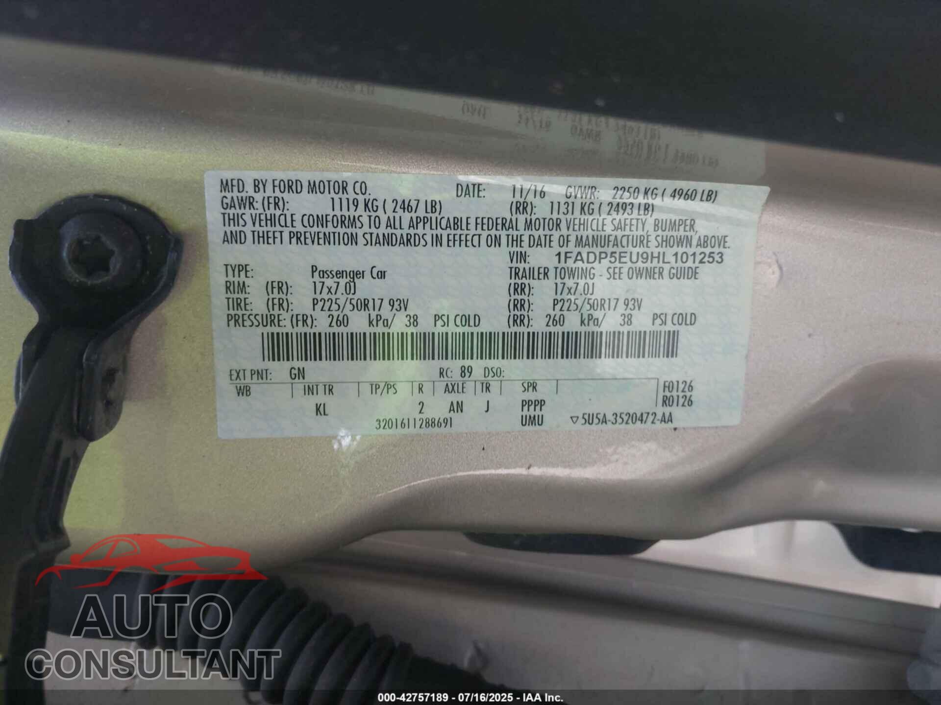 FORD C-MAX ENERGI 2017 - 1FADP5EU9HL101253