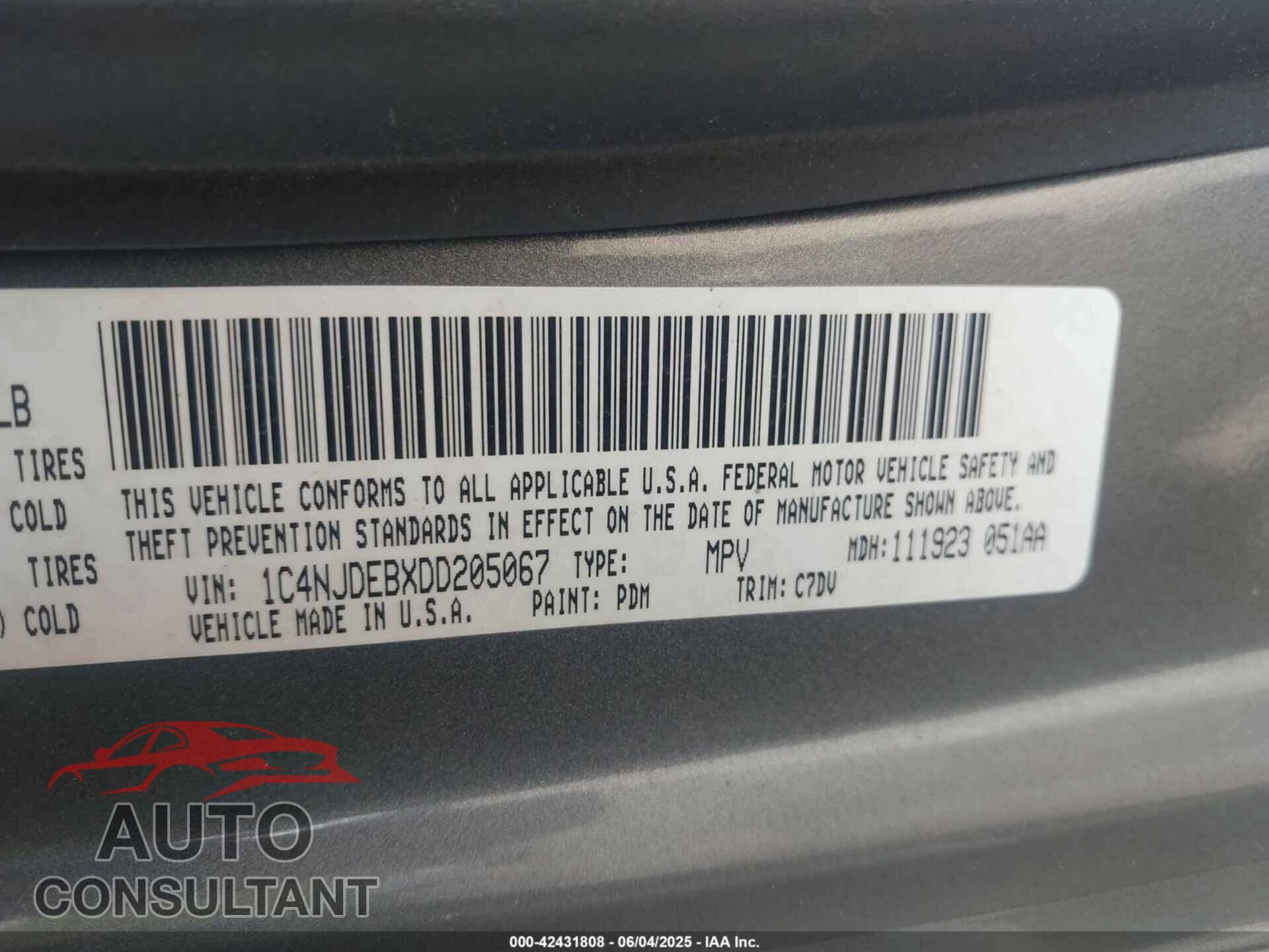 JEEP COMPASS 2013 - 1C4NJDEBXDD205067