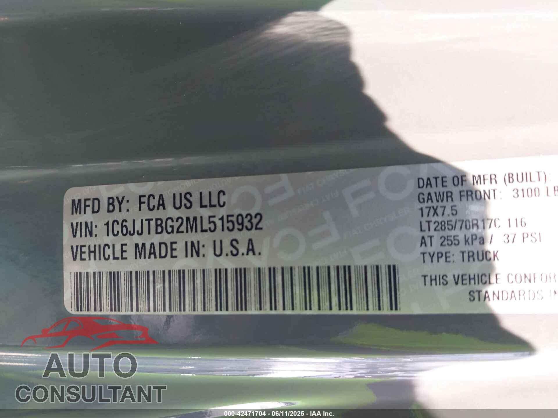 JEEP GLADIATOR 2021 - 1C6JJTBG2ML515932