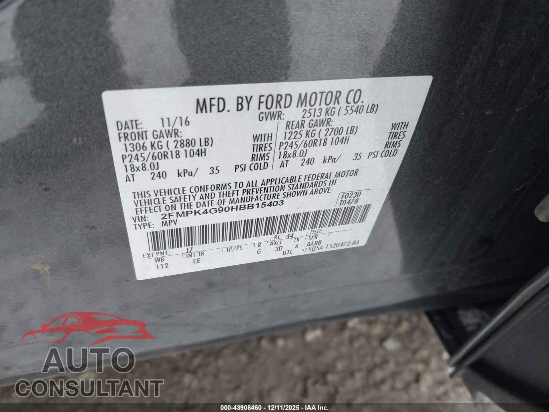FORD EDGE 2017 - 2FMPK4G90HBB15403