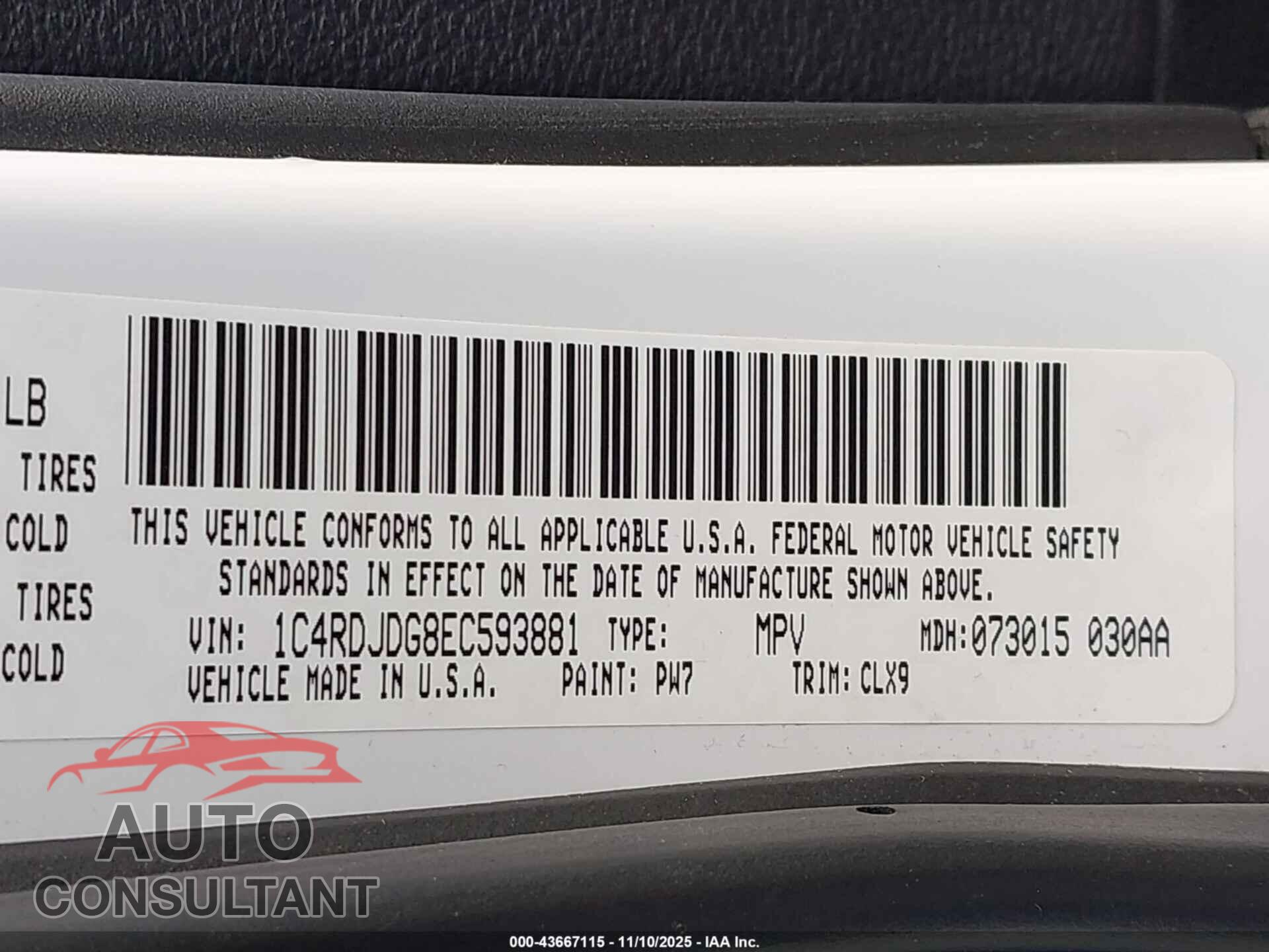 DODGE DURANGO 2014 - 1C4RDJDG8EC593881