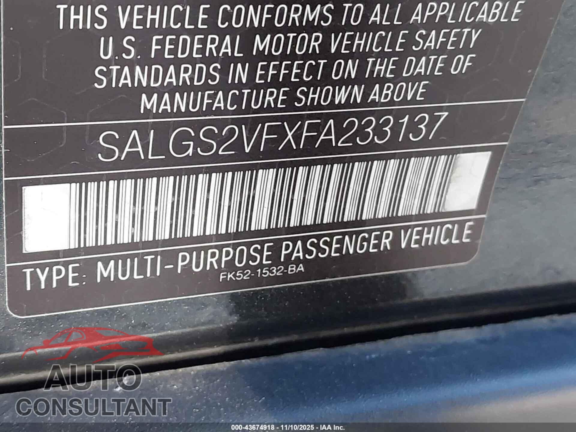 LAND ROVER RANGE ROVER 2015 - SALGS2VFXFA233137