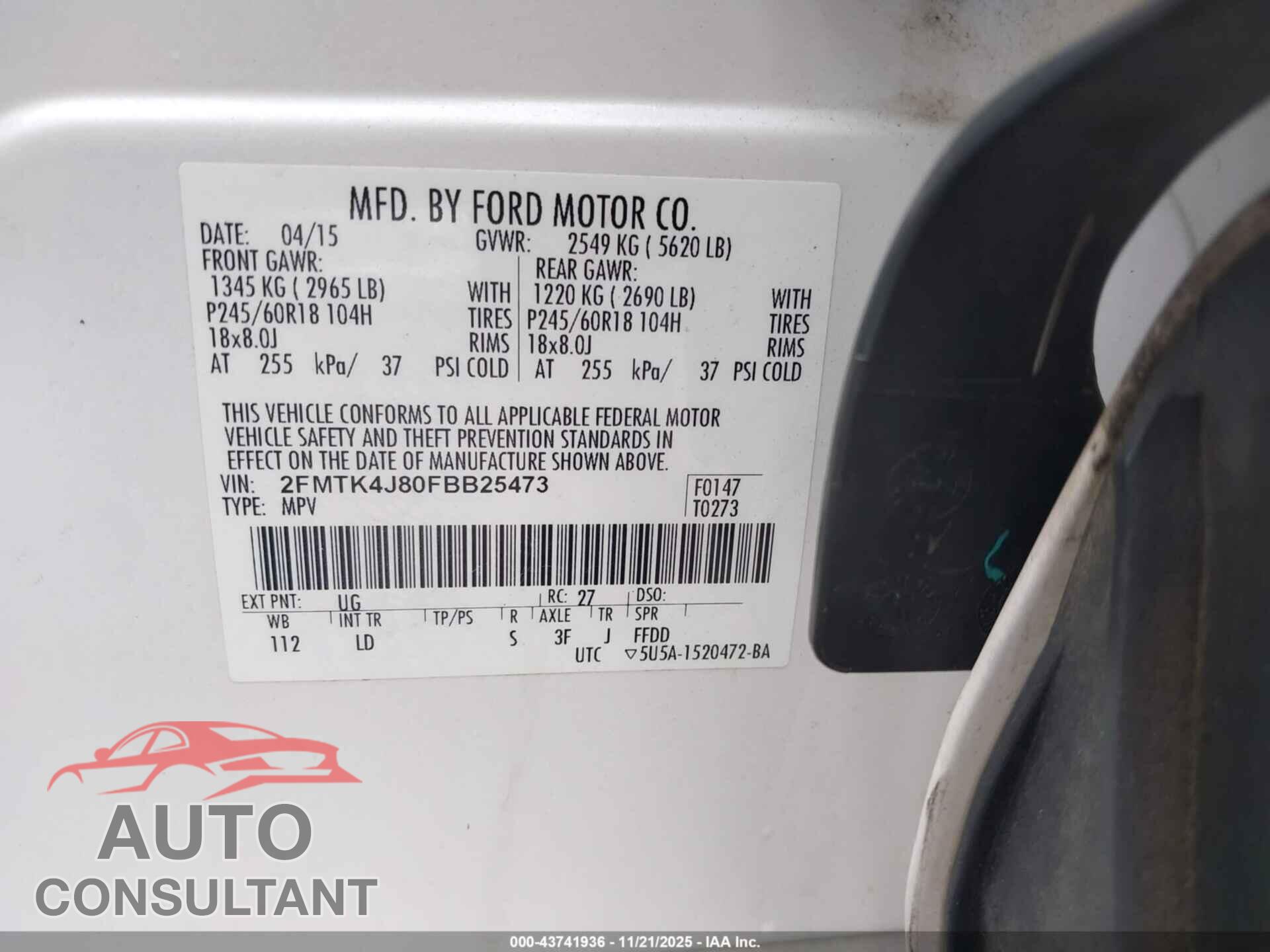 FORD EDGE 2015 - 2FMTK4J80FBB25473
