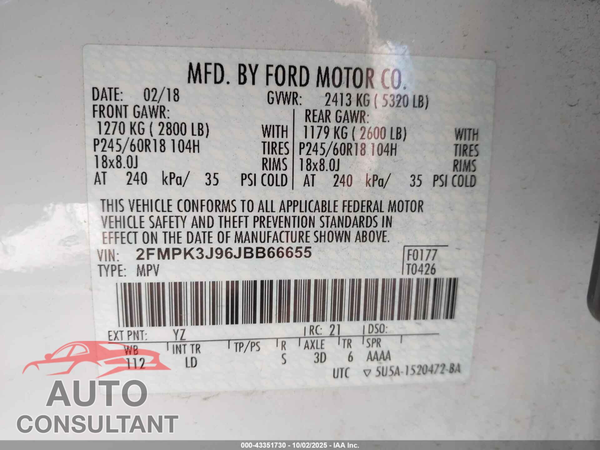 FORD EDGE 2018 - 2FMPK3J96JBB66655
