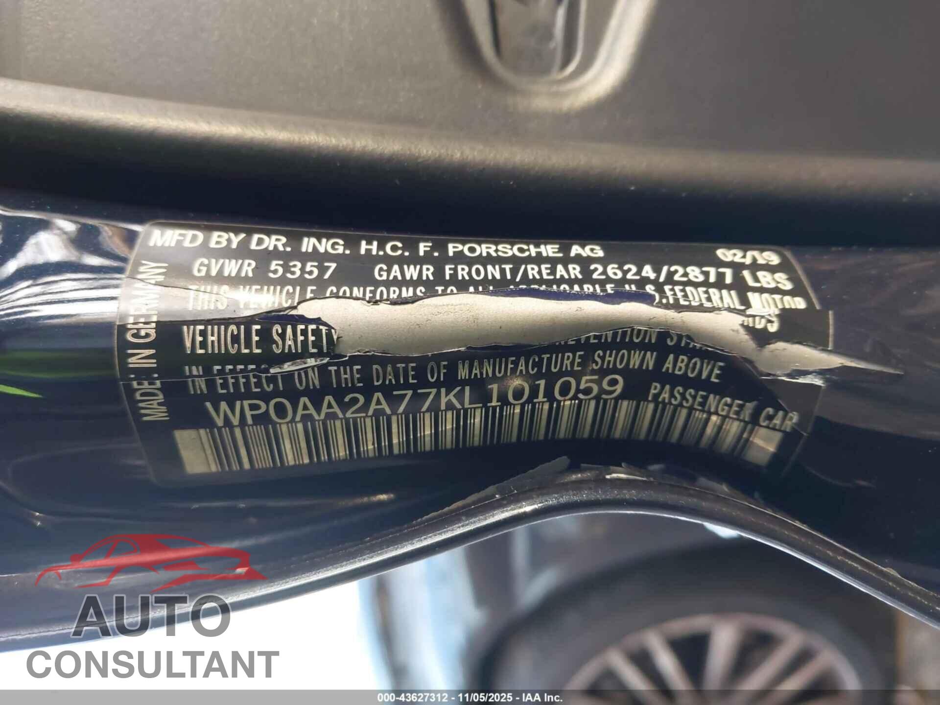 PORSCHE PANAMERA 2019 - WP0AA2A77KL101059