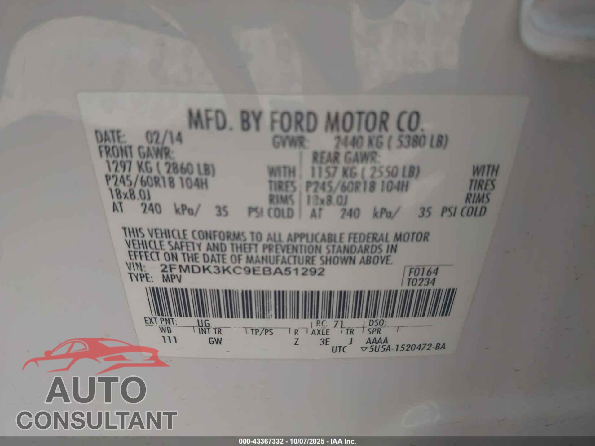 FORD EDGE 2014 - 2FMDK3KC9EBA51292