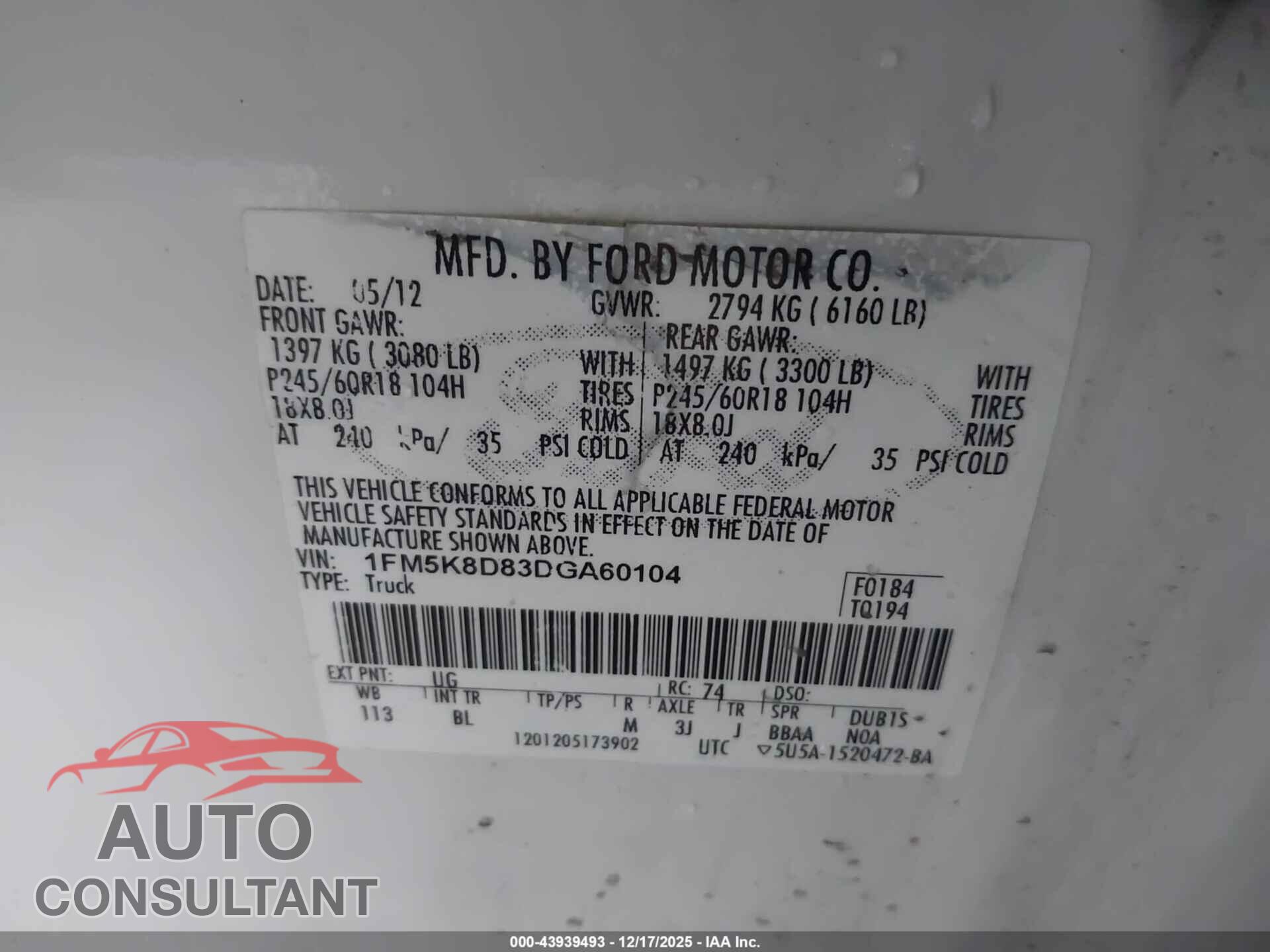 FORD EXPLORER 2013 - 1FM5K8D83DGA60104