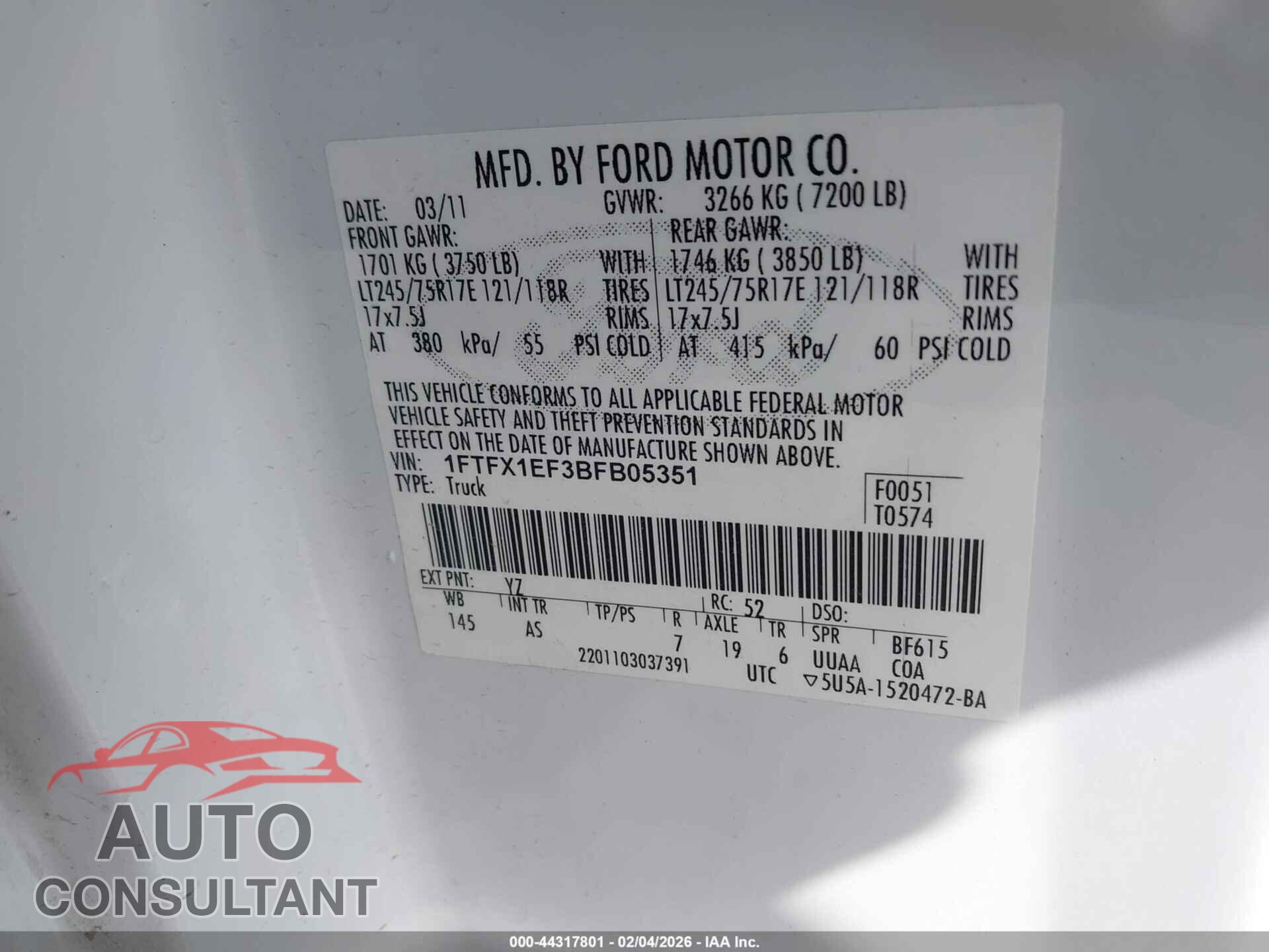 FORD F-150 2011 - 1FTFX1EF3BFB05351