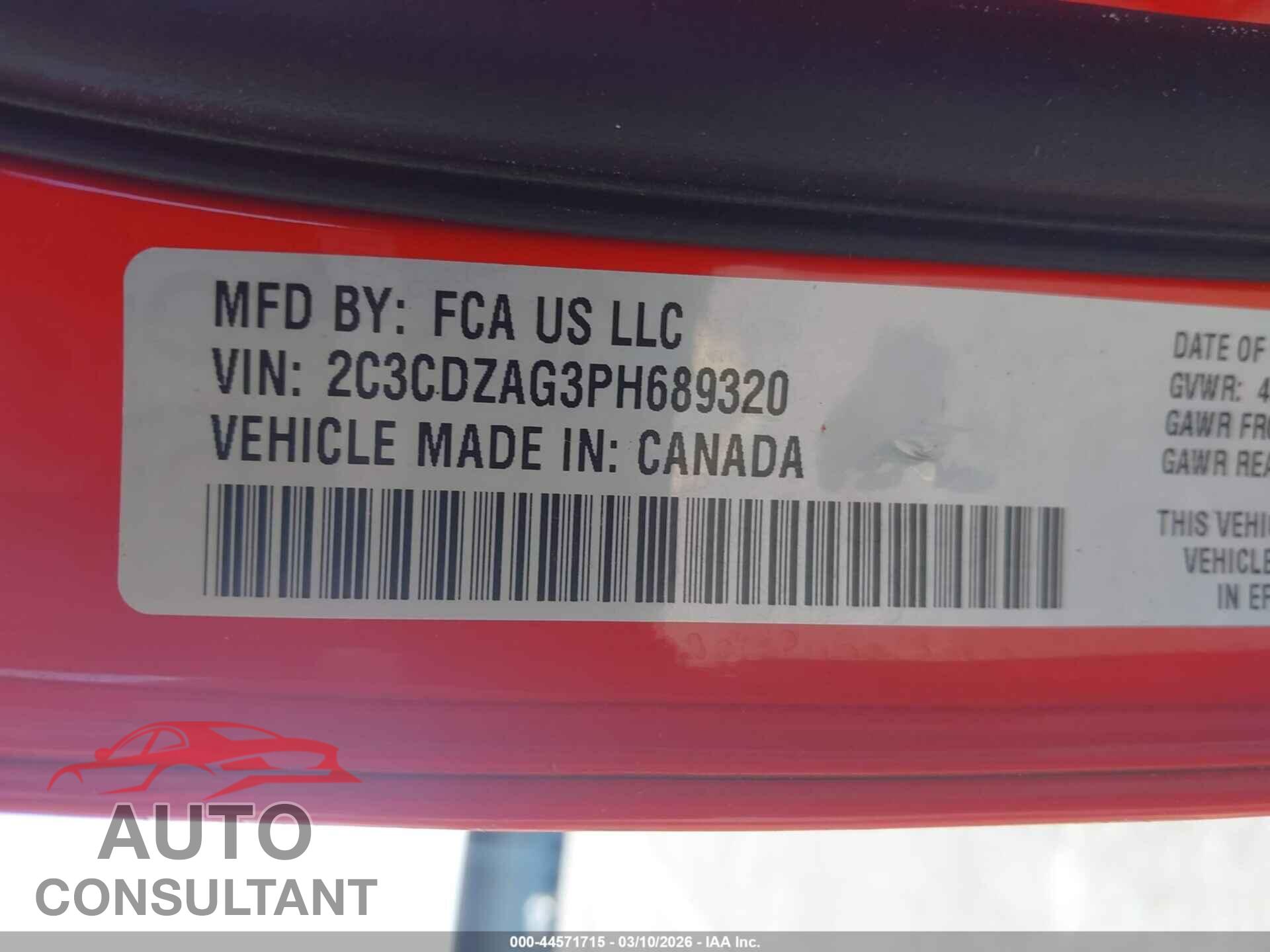 DODGE CHALLENGER 2023 - 2C3CDZAG3PH689320