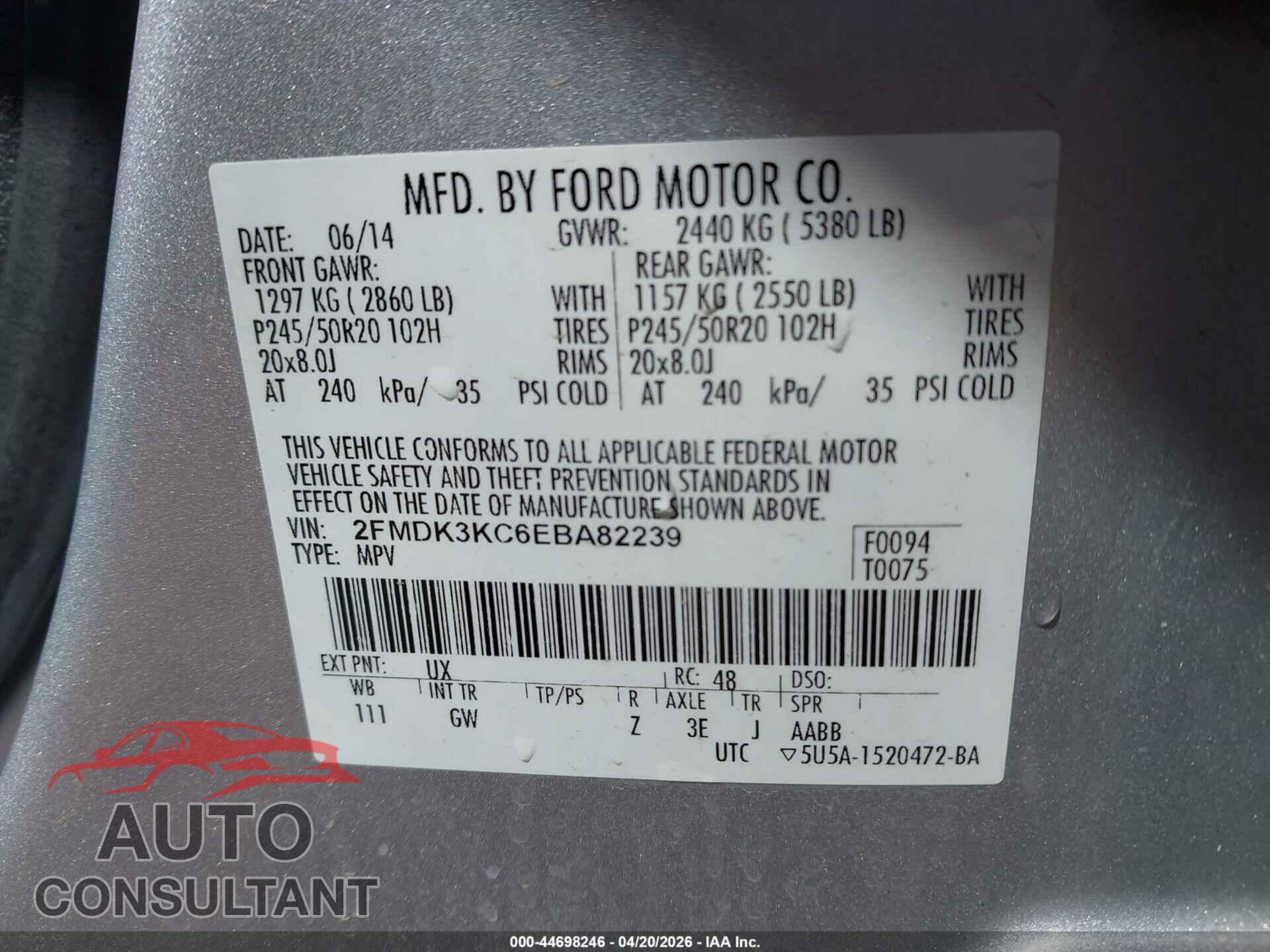 FORD EDGE 2014 - 2FMDK3KC6EBA82239