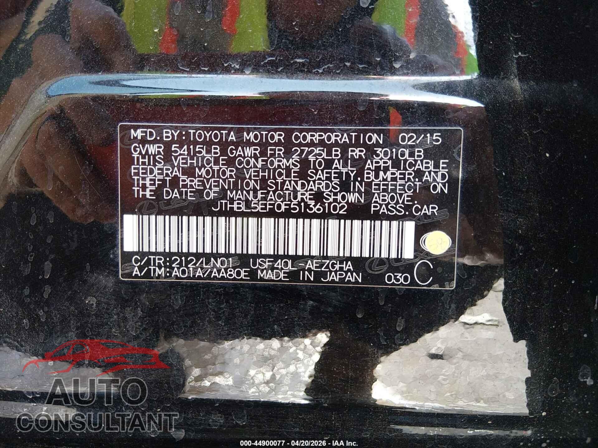 LEXUS LS 460 2015 - JTHBL5EF0F5136102