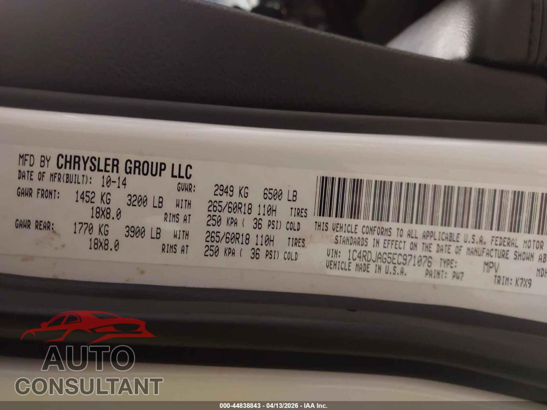 DODGE DURANGO 2014 - 1C4RDJAG5EC971076
