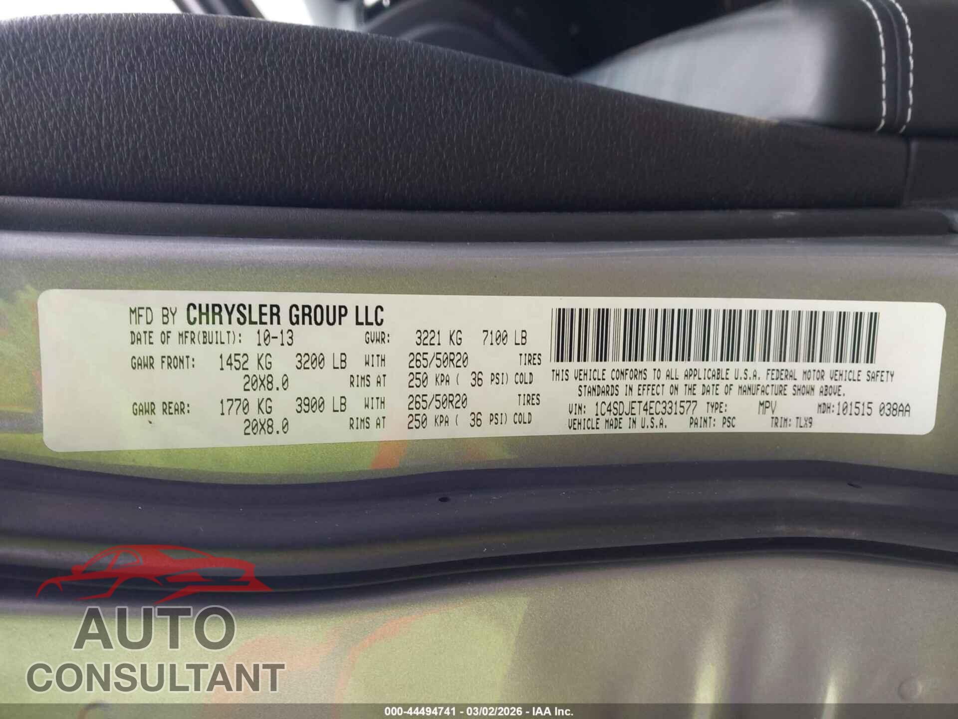DODGE DURANGO 2014 - 1C4SDJET4EC331577