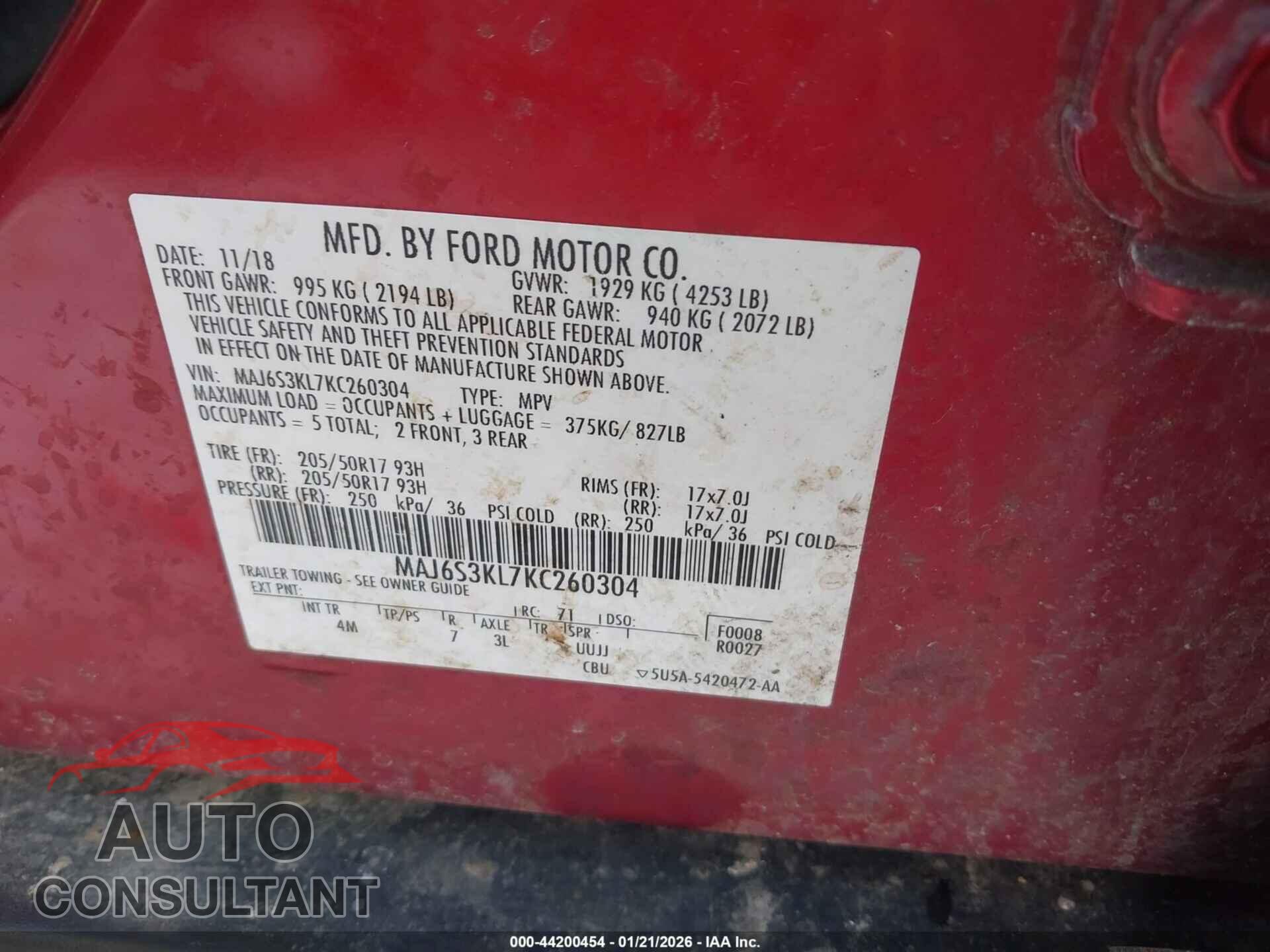 FORD ECOSPORT 2019 - MAJ6S3KL7KC260304