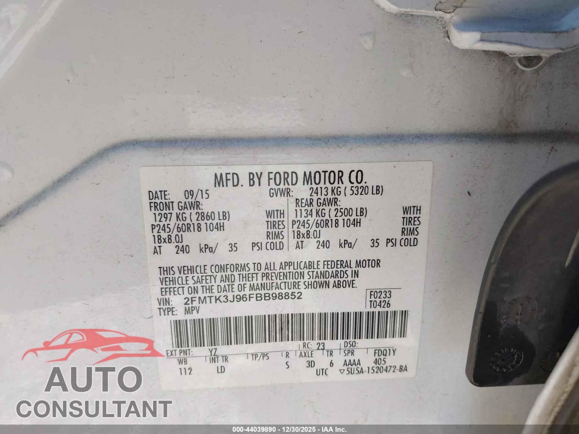 FORD EDGE 2015 - 2FMTK3J96FBB98852