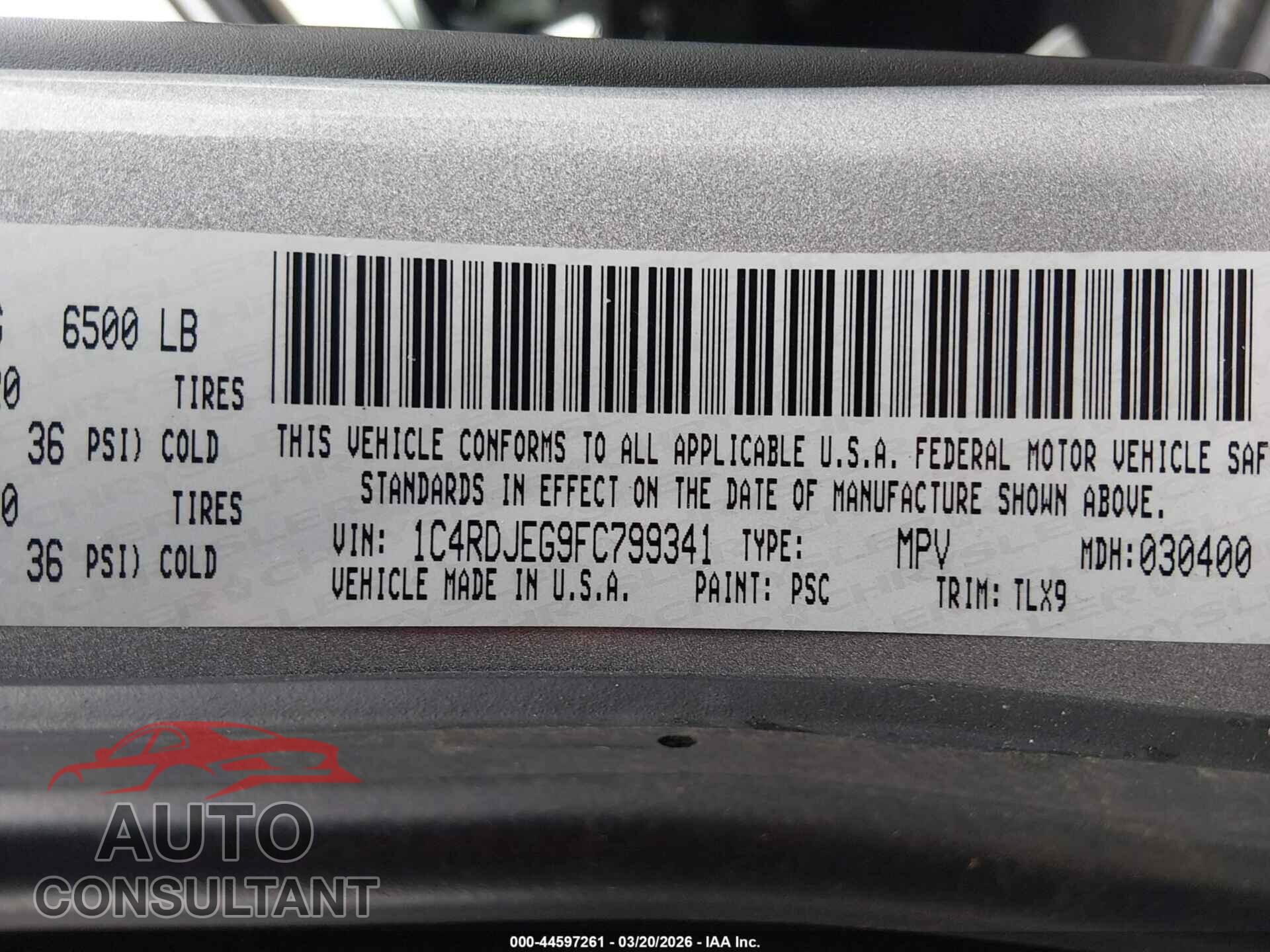 DODGE DURANGO 2015 - 1C4RDJEG9FC799341