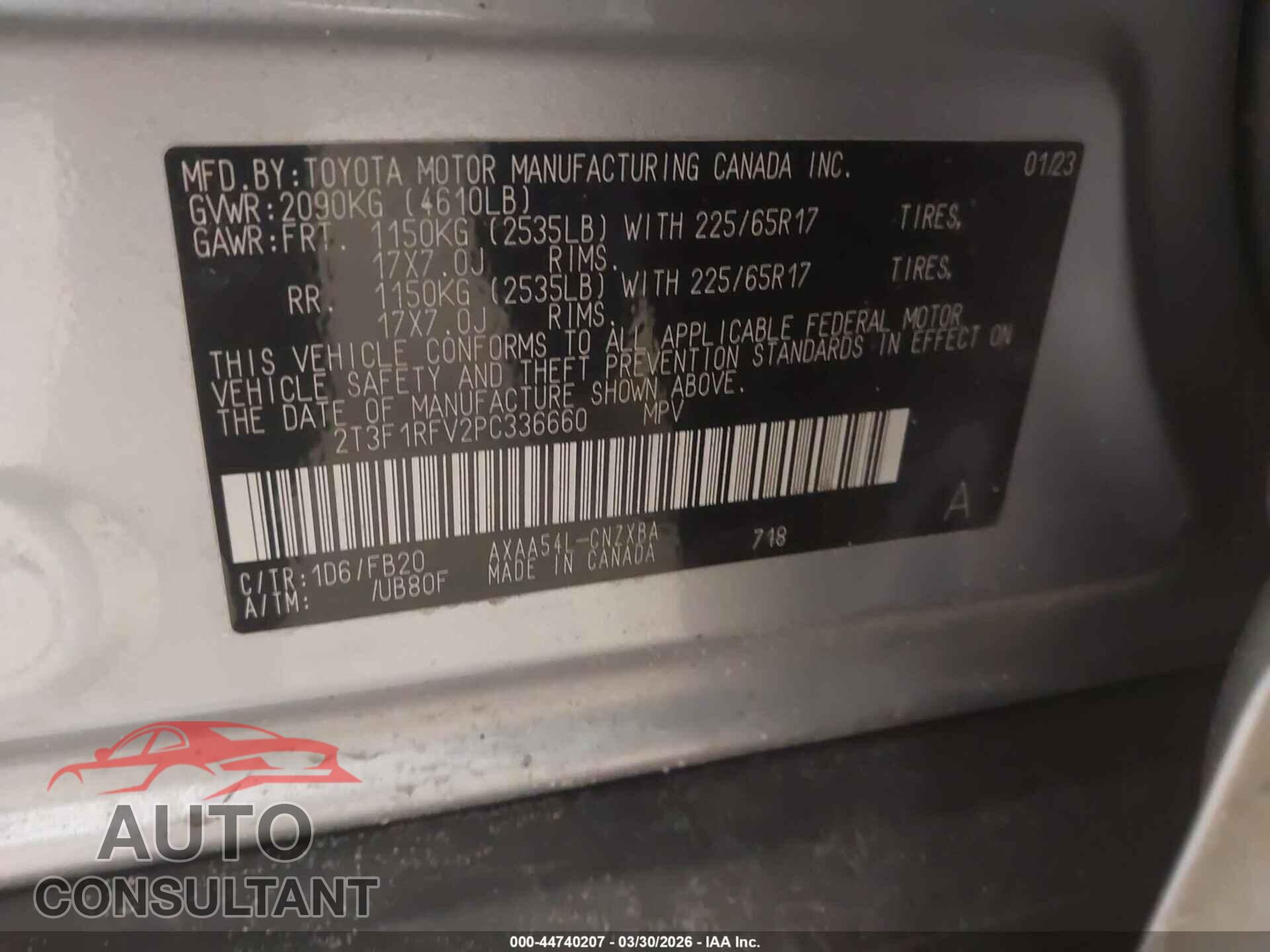 TOYOTA RAV4 2023 - 2T3F1RFV2PC336660