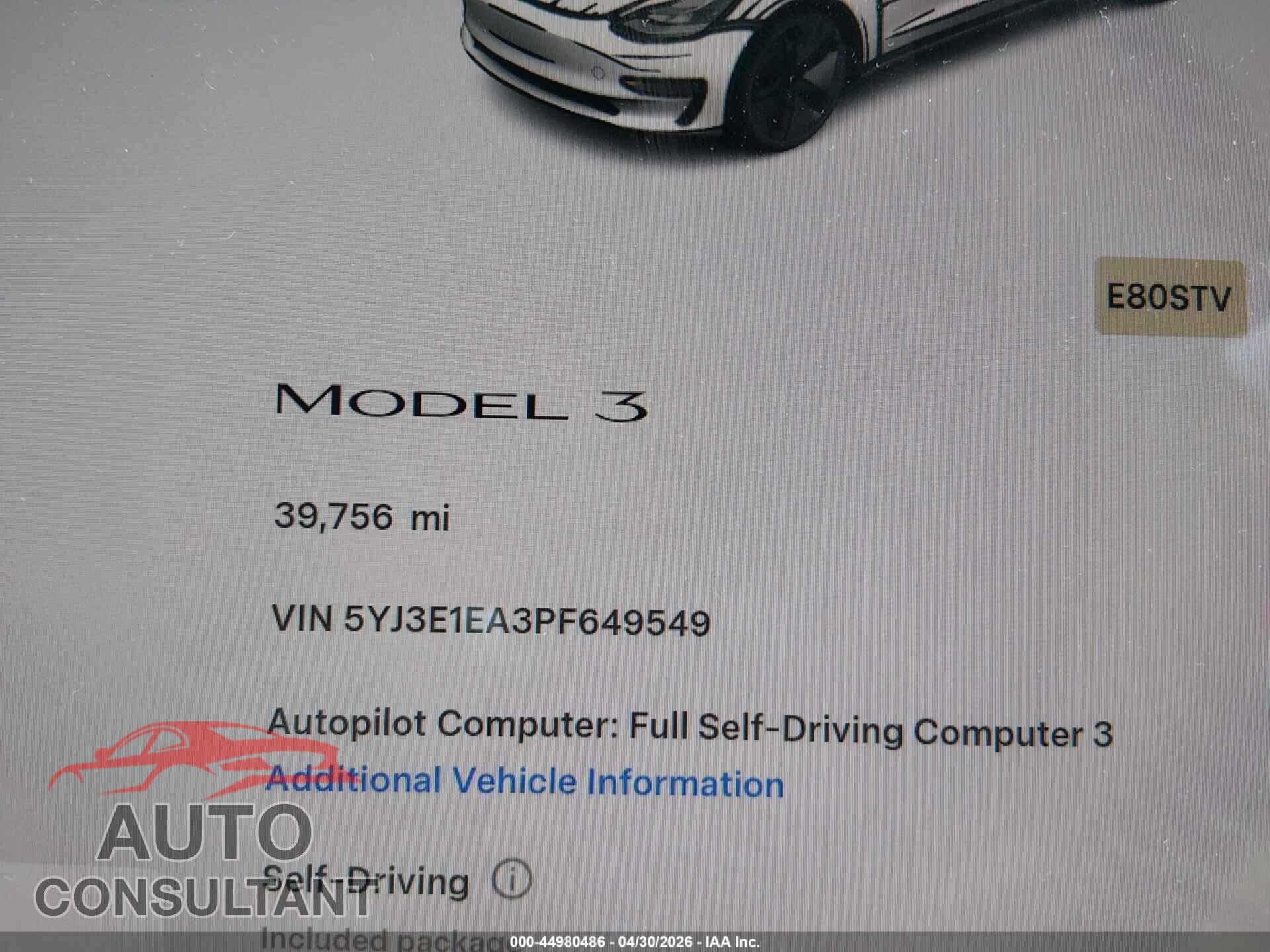 TESLA MODEL 3 2023 - 5YJ3E1EA3PF649549