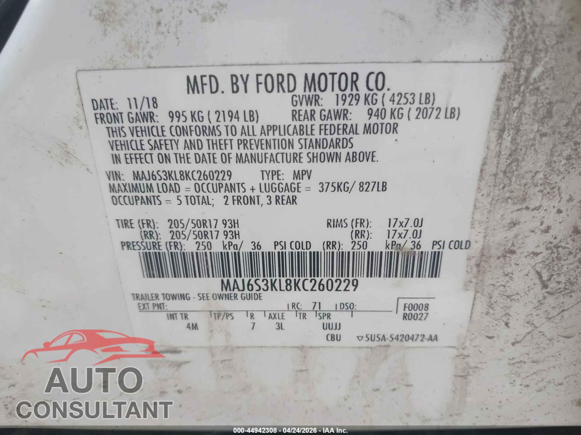FORD ECOSPORT 2019 - MAJ6S3KL8KC260229
