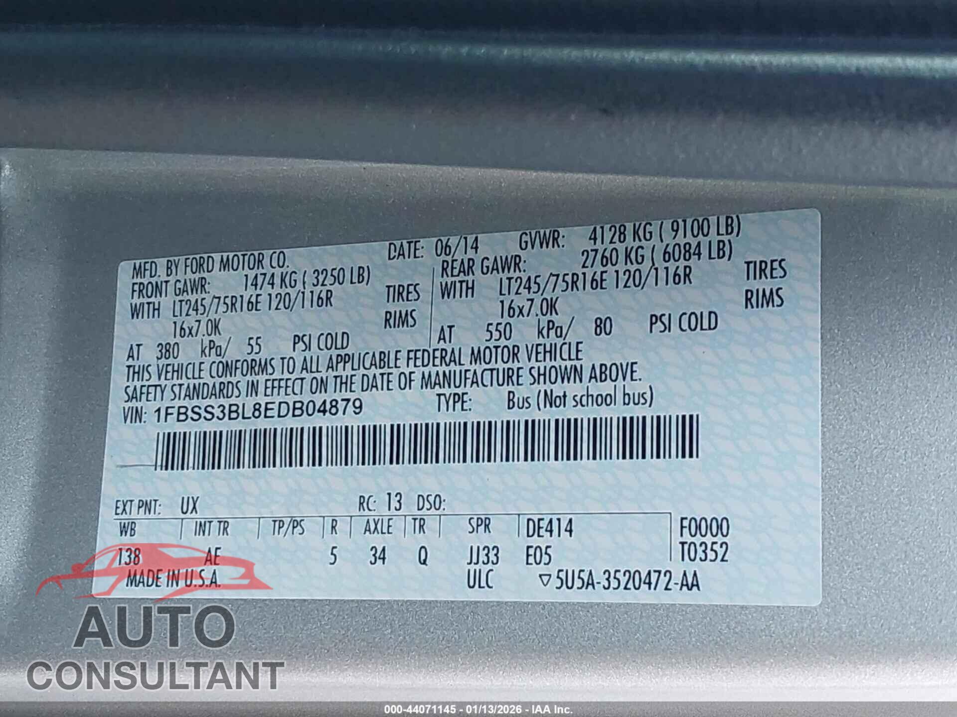 FORD E-350 SUPER DUTY 2014 - 1FBSS3BL8EDB04879