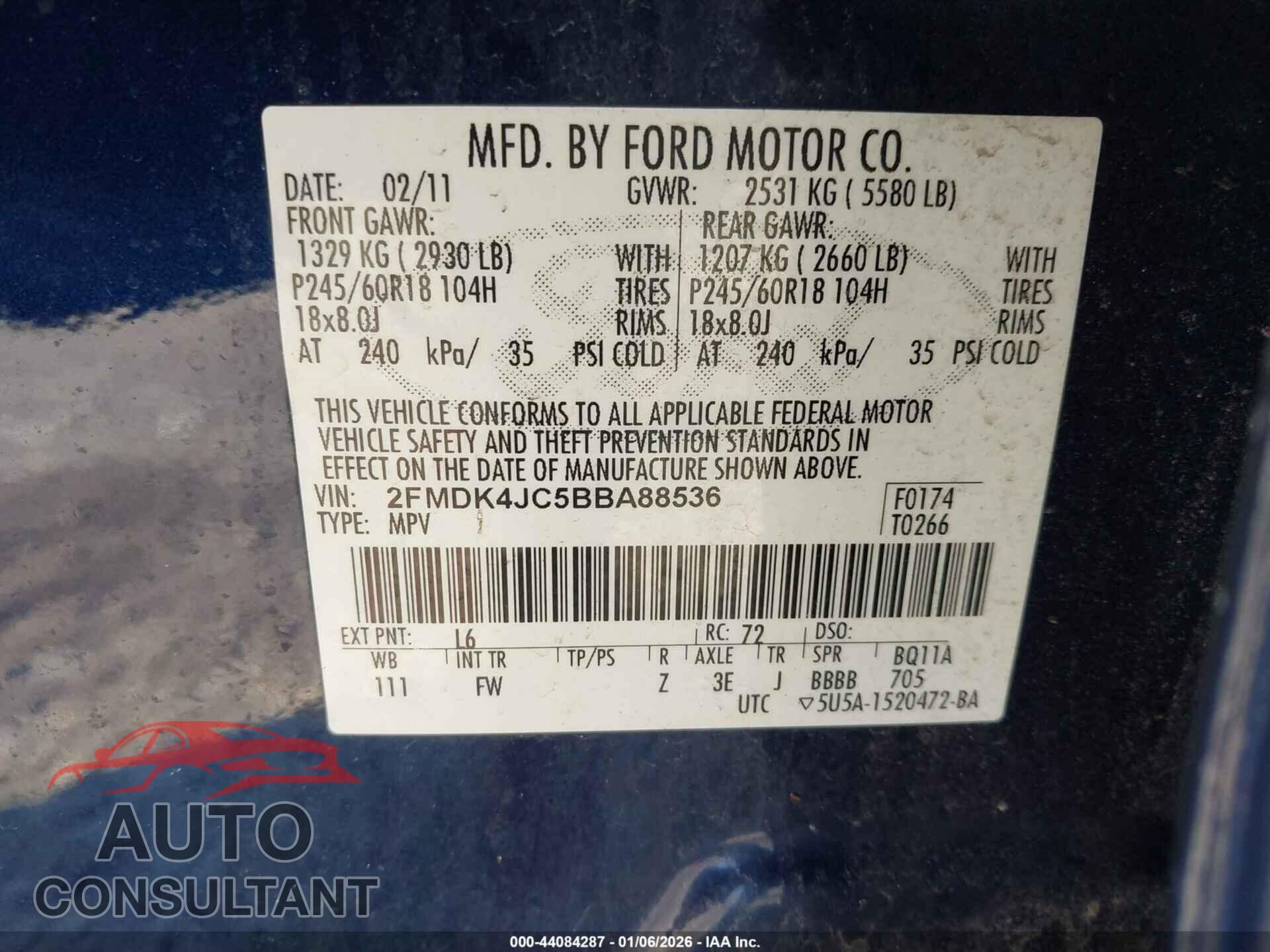 FORD EDGE 2011 - 2FMDK4JC5BBA88536