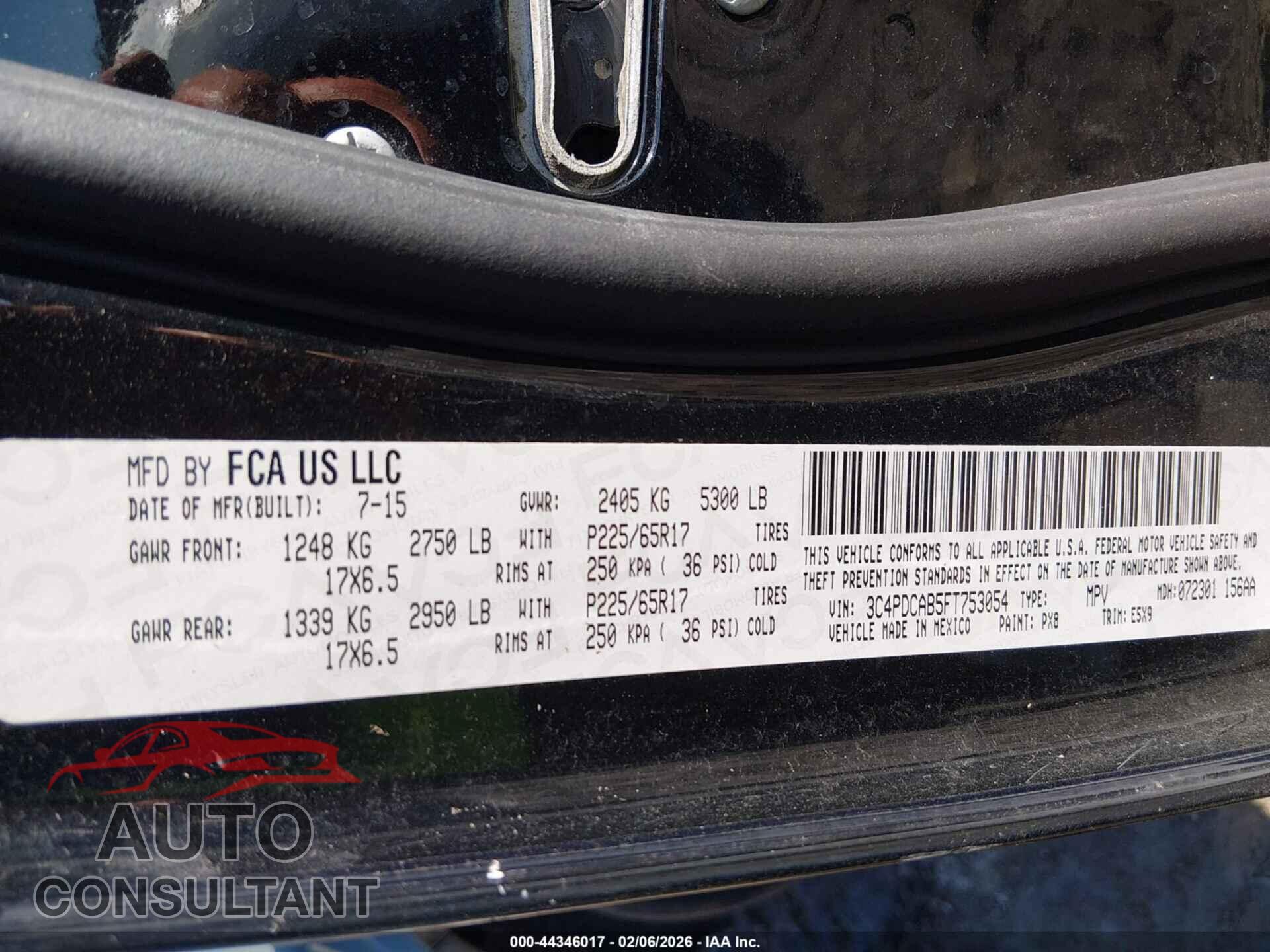 DODGE JOURNEY 2015 - 3C4PDCAB5FT753054