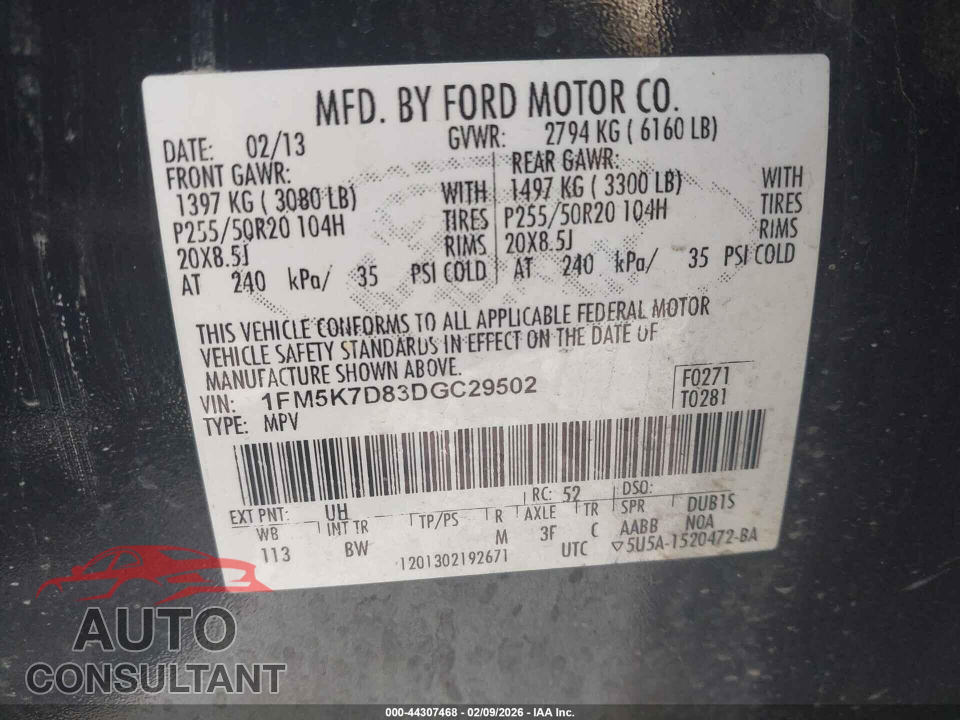 FORD EXPLORER 2013 - 1FM5K7D83DGC29502