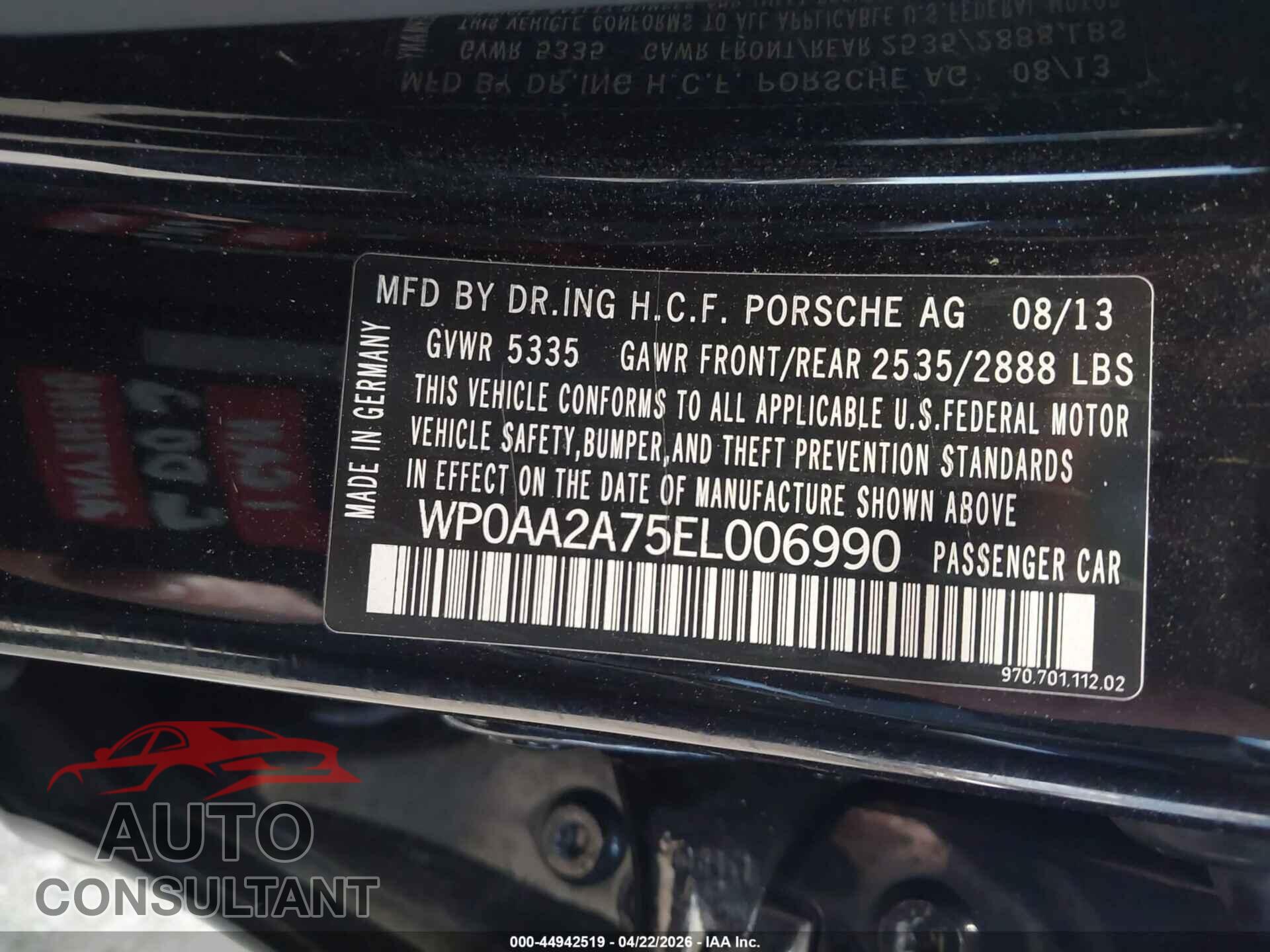 PORSCHE PANAMERA 2014 - WP0AA2A75EL006990