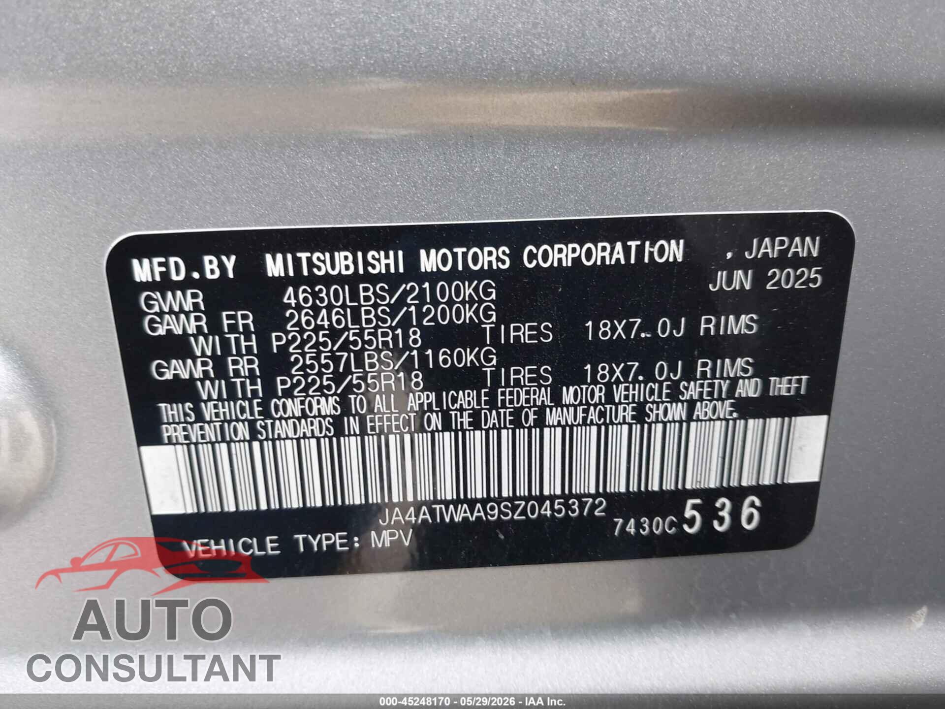 MITSUBISHI ECLIPSE CROSS 2025 - JA4ATWAA9SZ045372