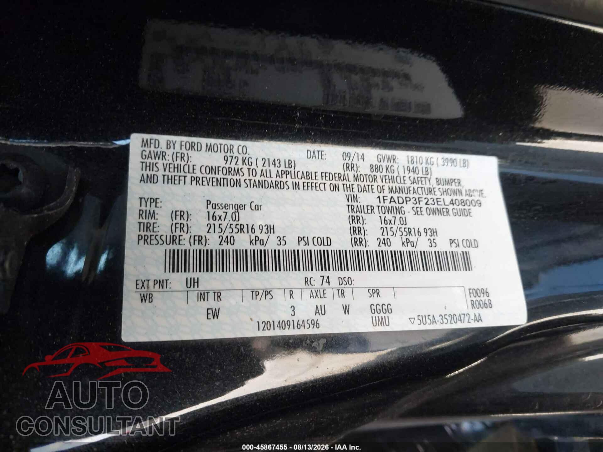 FORD FOCUS 2014 - 1FADP3F23EL408009