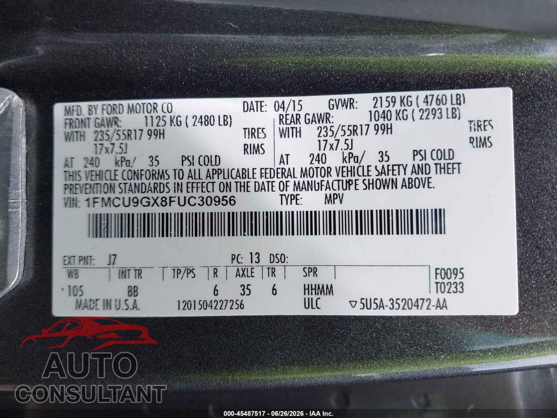 FORD ESCAPE 2015 - 1FMCU9GX8FUC30956